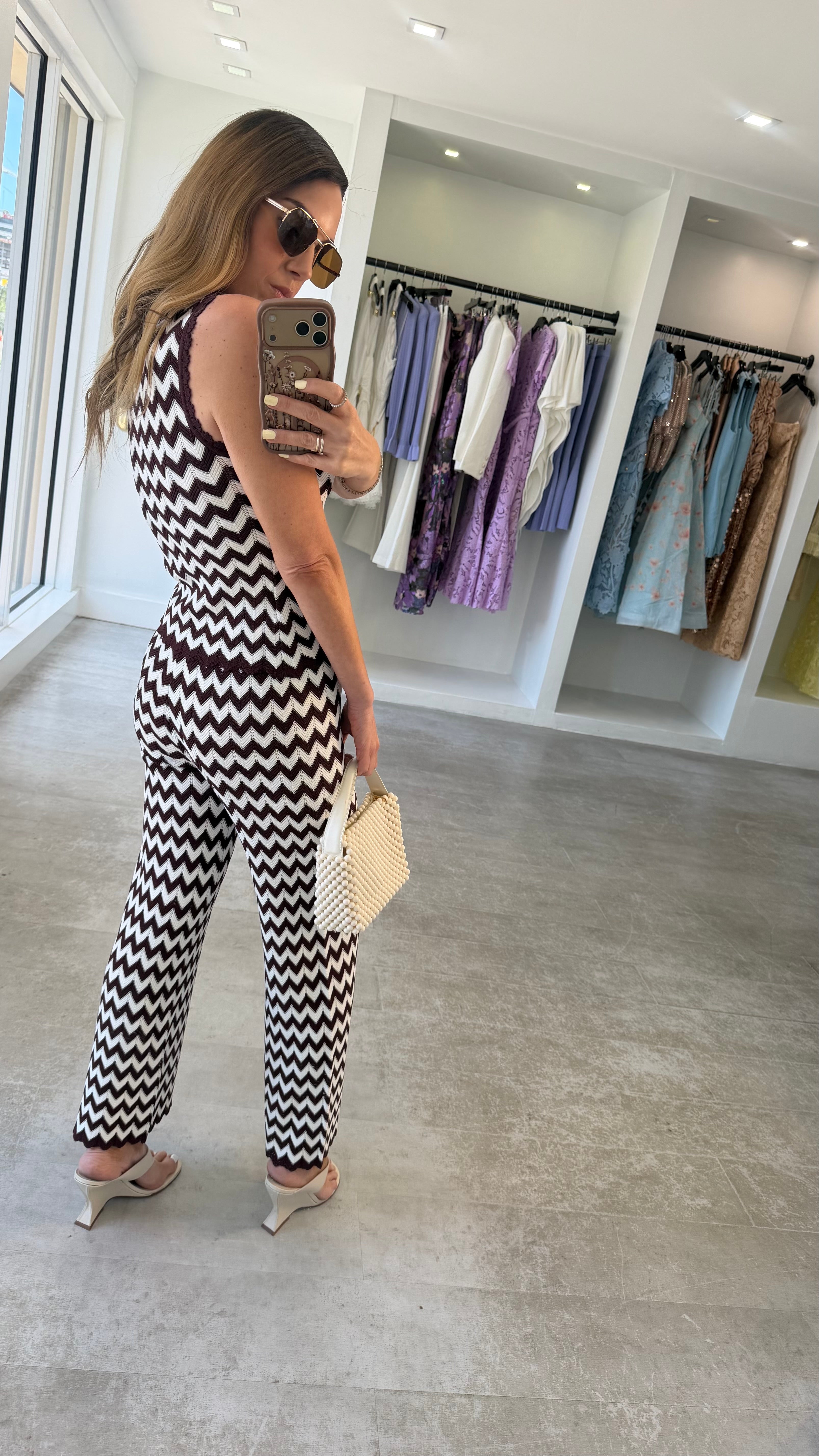 BROWN ZIGZAG PANT SET