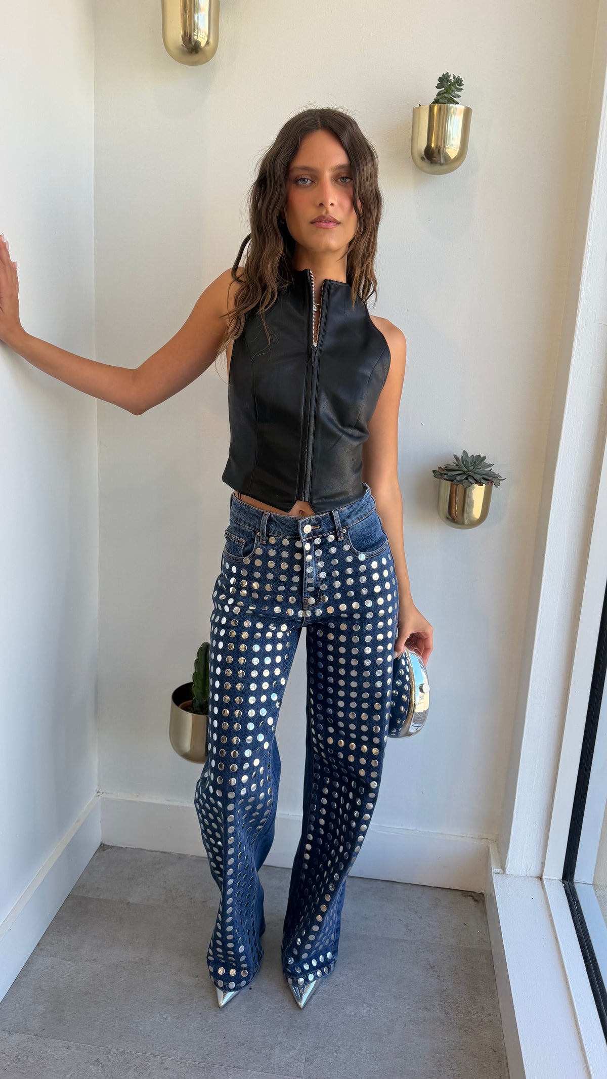 SILVER STUDDED DENIM