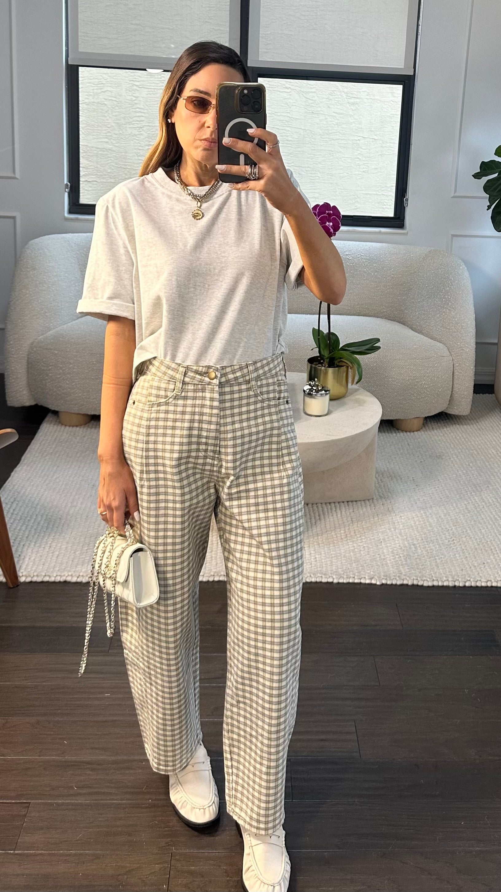 NEUTRAL GINGHAM BARREL