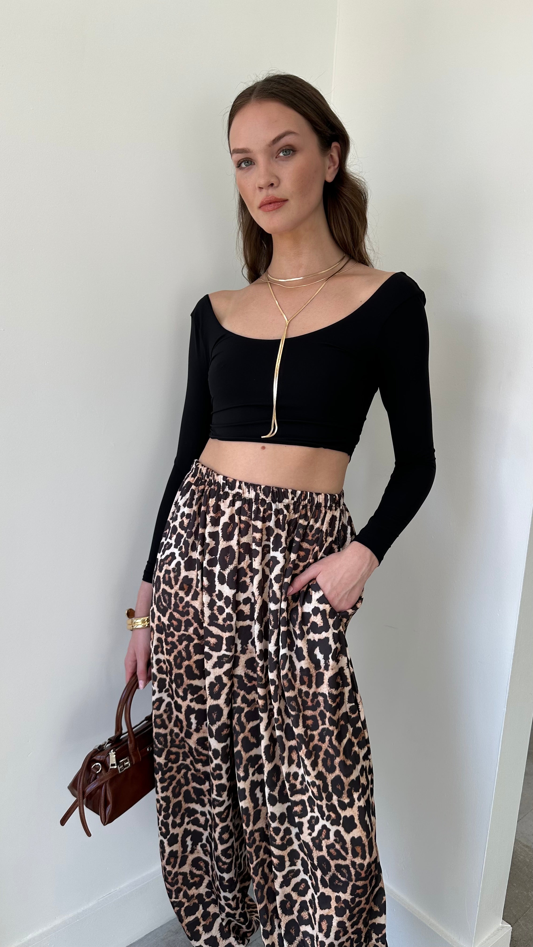 WILD SATIN LEOPARD PANTS