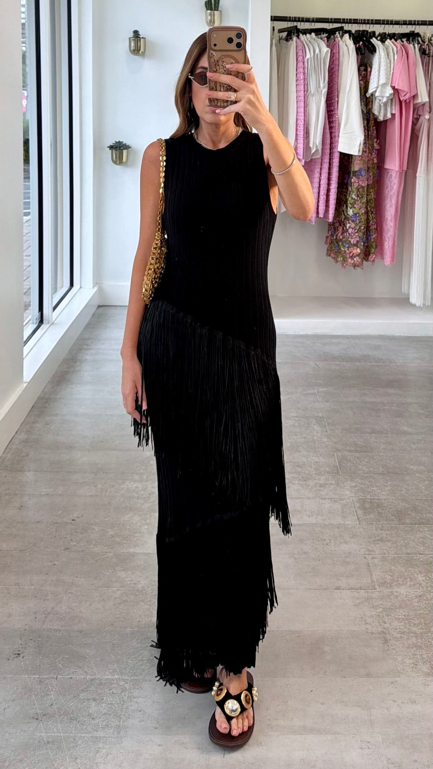 NOIR KNIT FRINGE DRESS