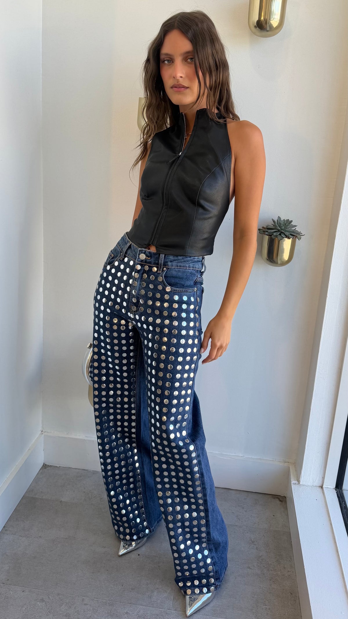 SILVER STUDDED DENIM