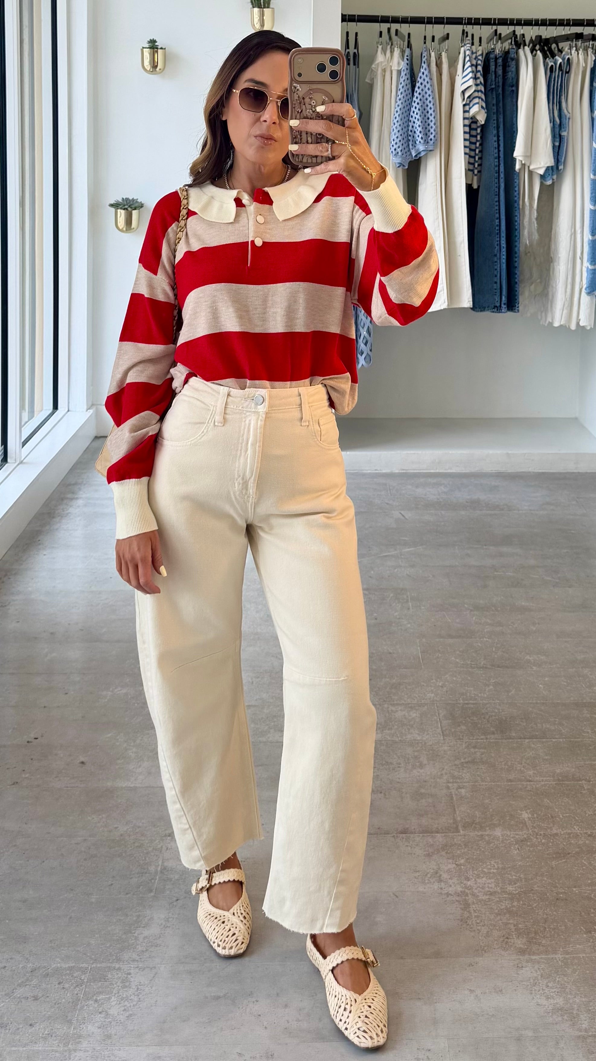 RED STRIPE COLLAR TOP