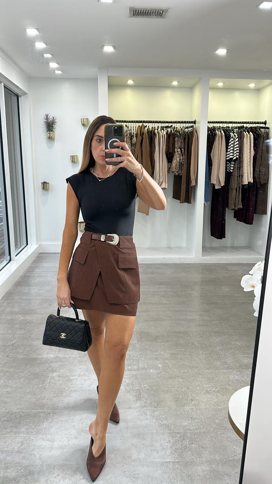 EDGE BROWN BELTED SKIRT