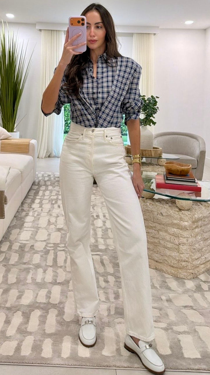 TAILORED PUFF PLAID BLOUSE