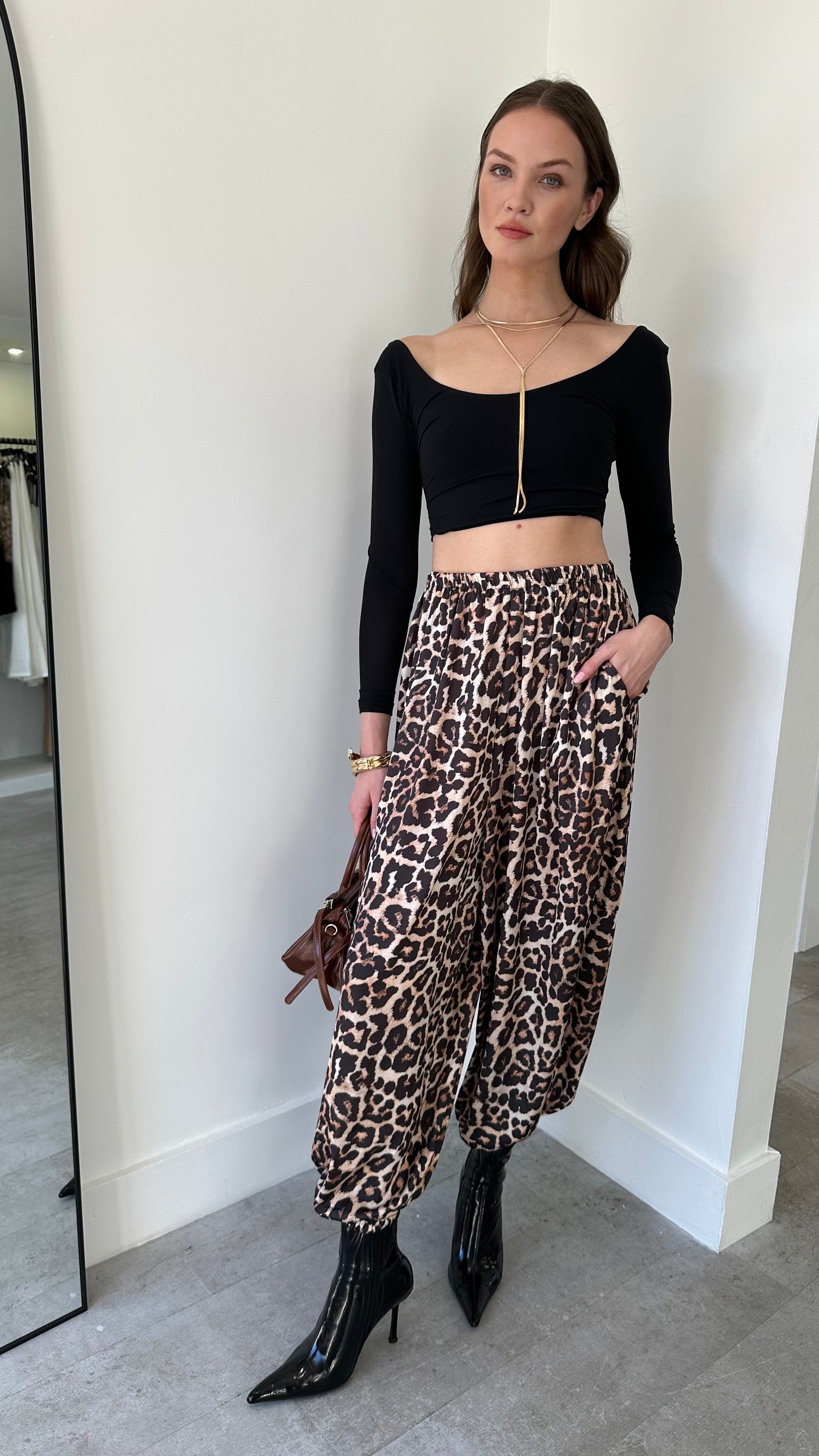 WILD SATIN LEOPARD PANTS