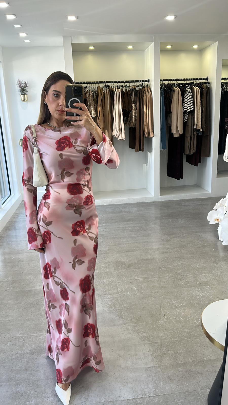 PINK FLORAL SILK DRESS