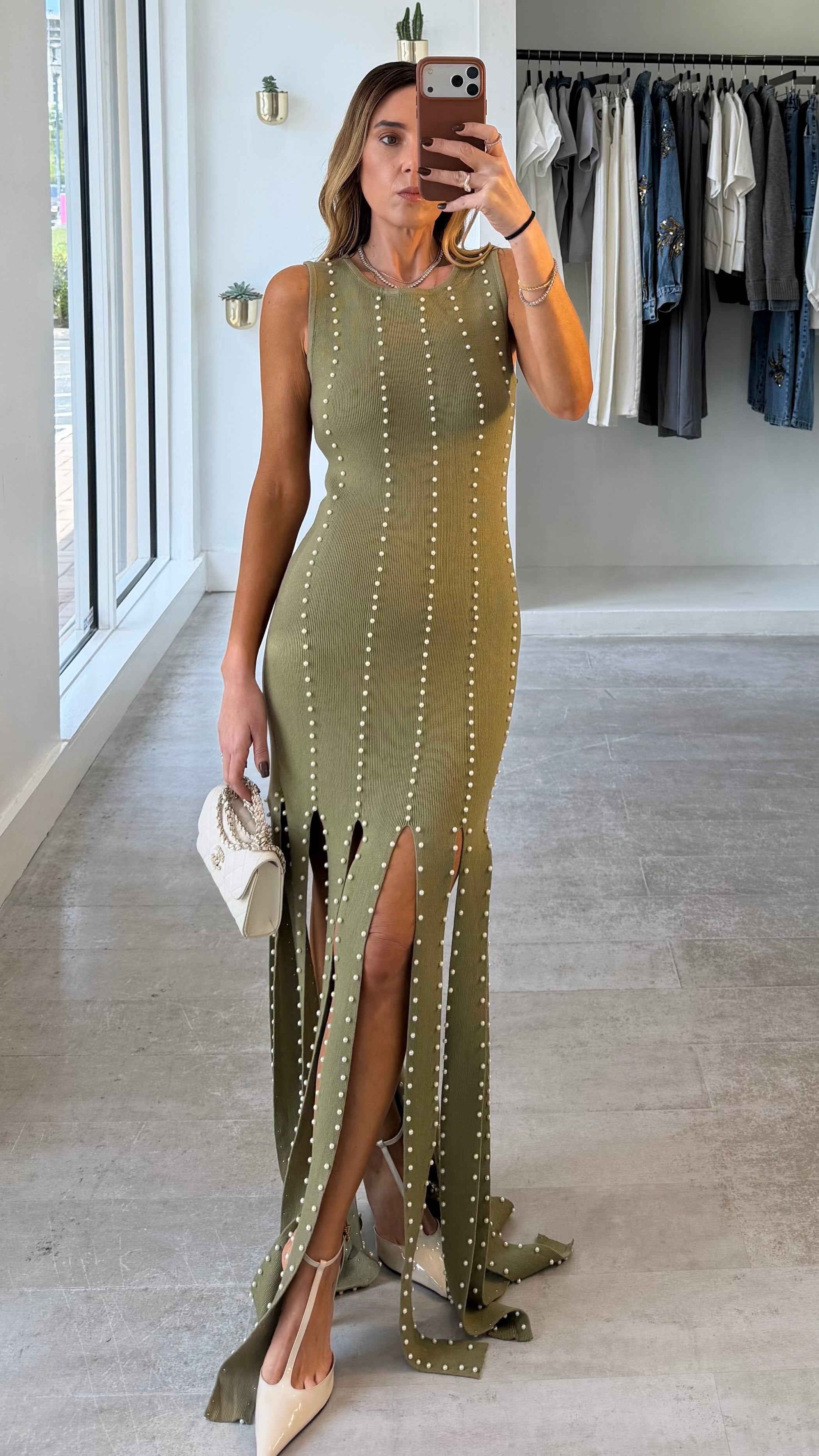 OLIVE DRIP DRESS