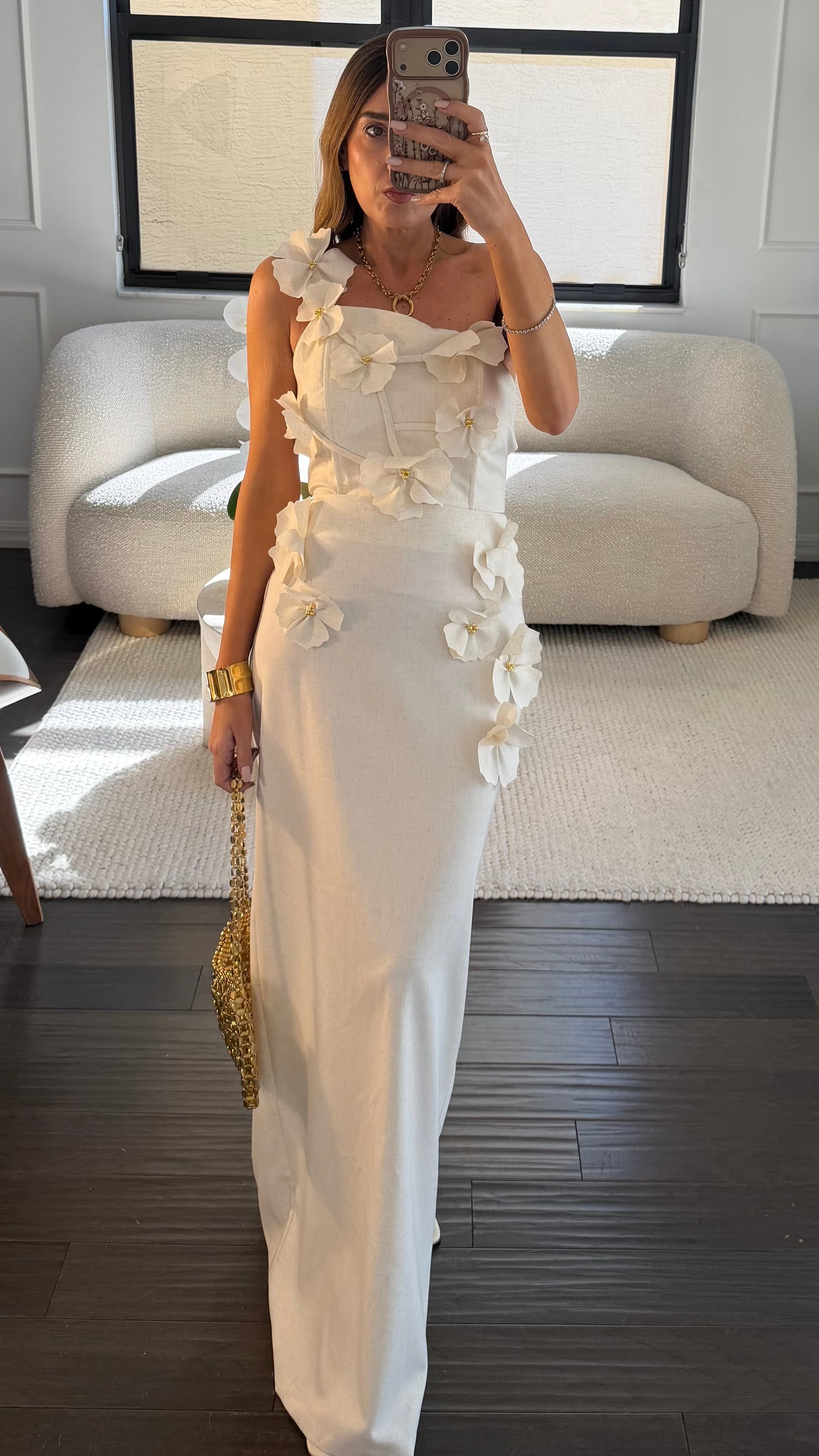 NATURAL FLORAL LINEN SKIRT SET
