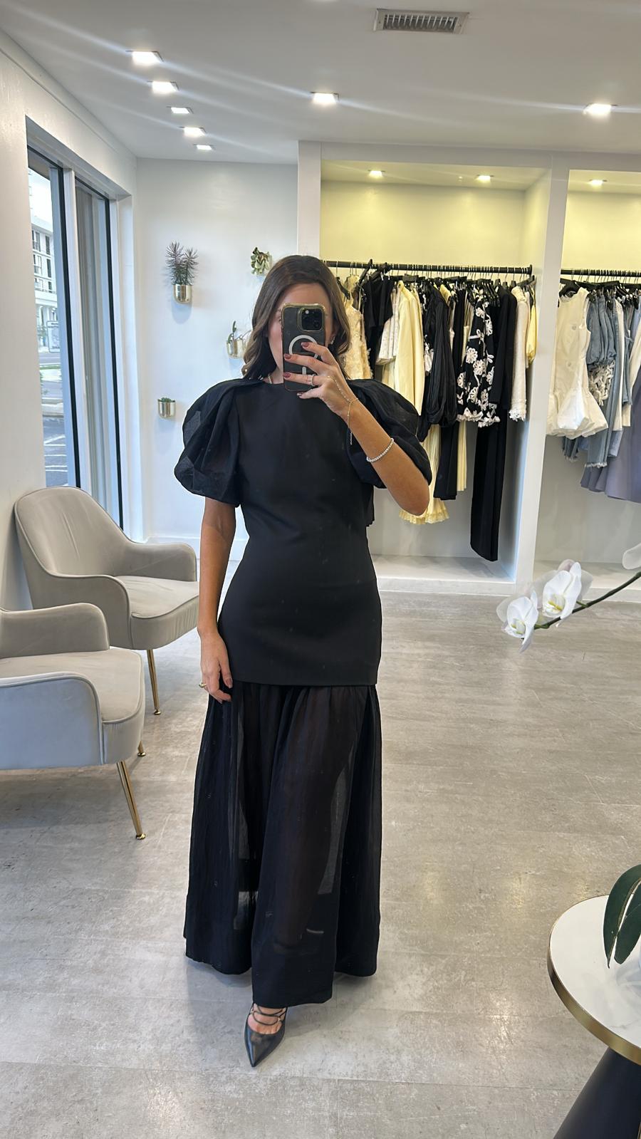 BLACK SHEER SLEEVES MIDI