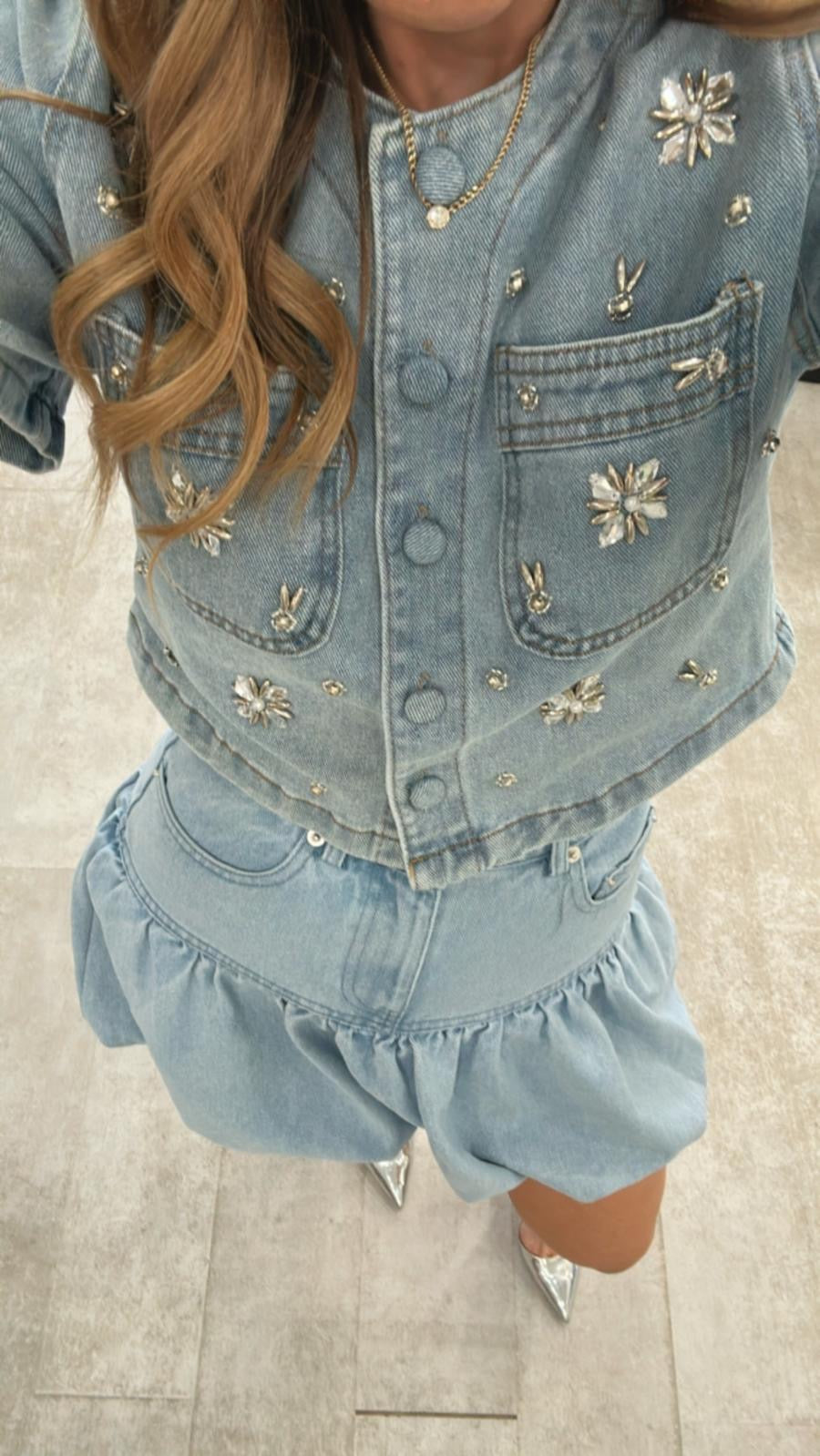 JEWELED DENIM SHACKET