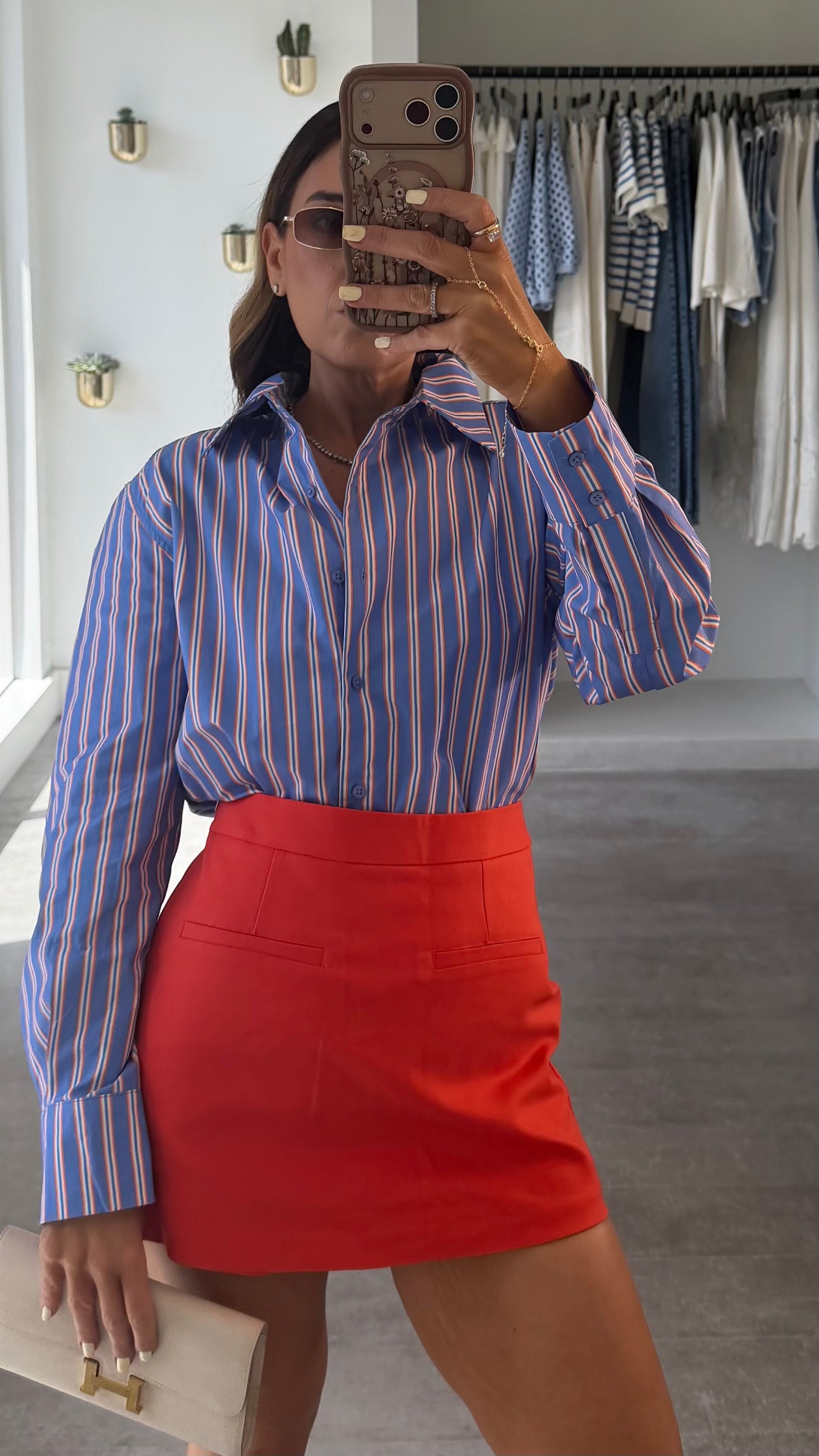 BLUE-ORANGE STRIPED BLOUSE