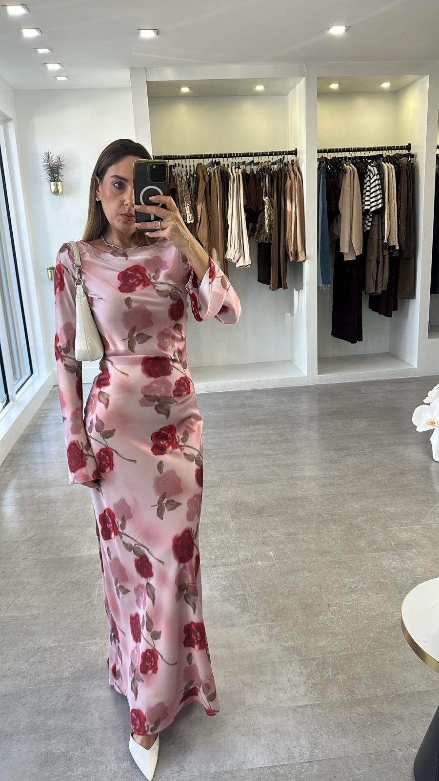 PINK FLORAL SILK DRESS