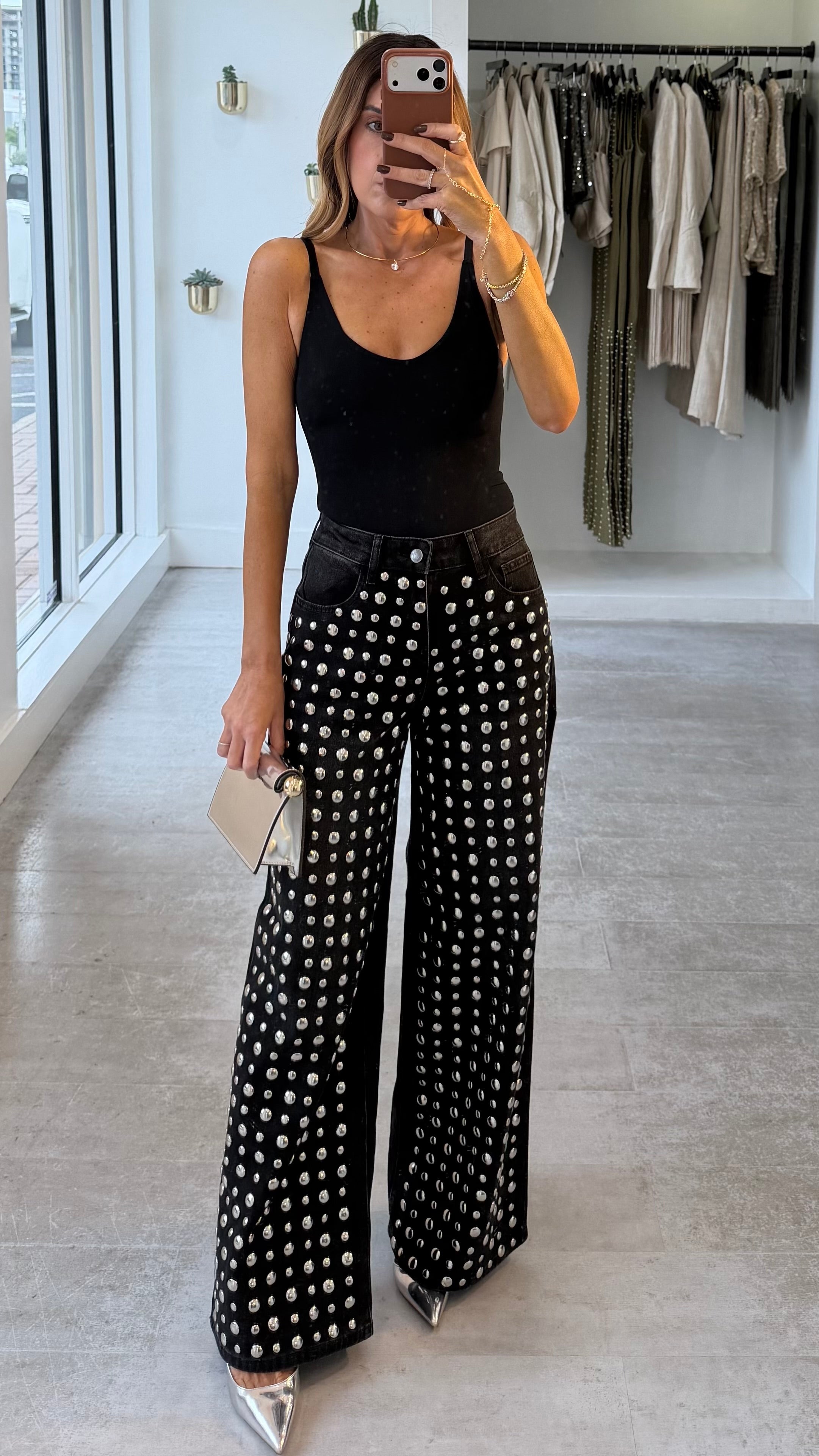 BLACK STUDDED DENIM