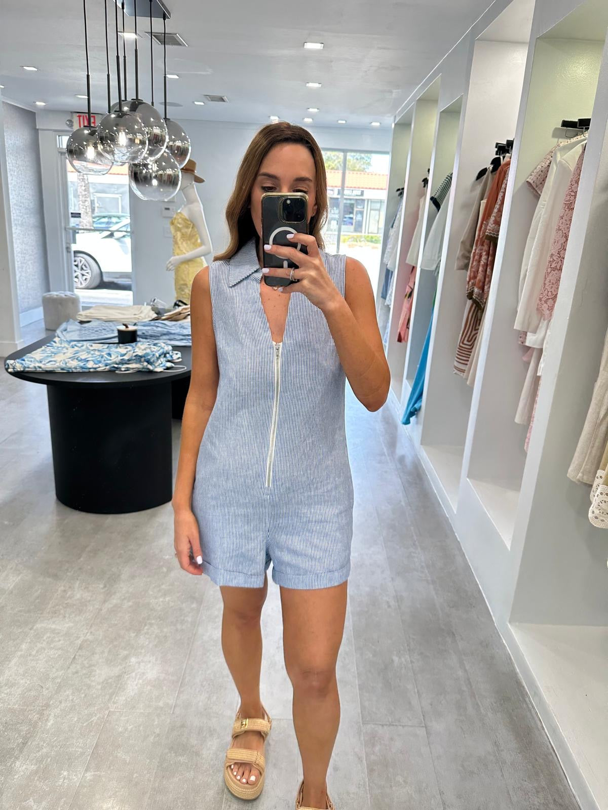 STRIPED LINEN ROMPER