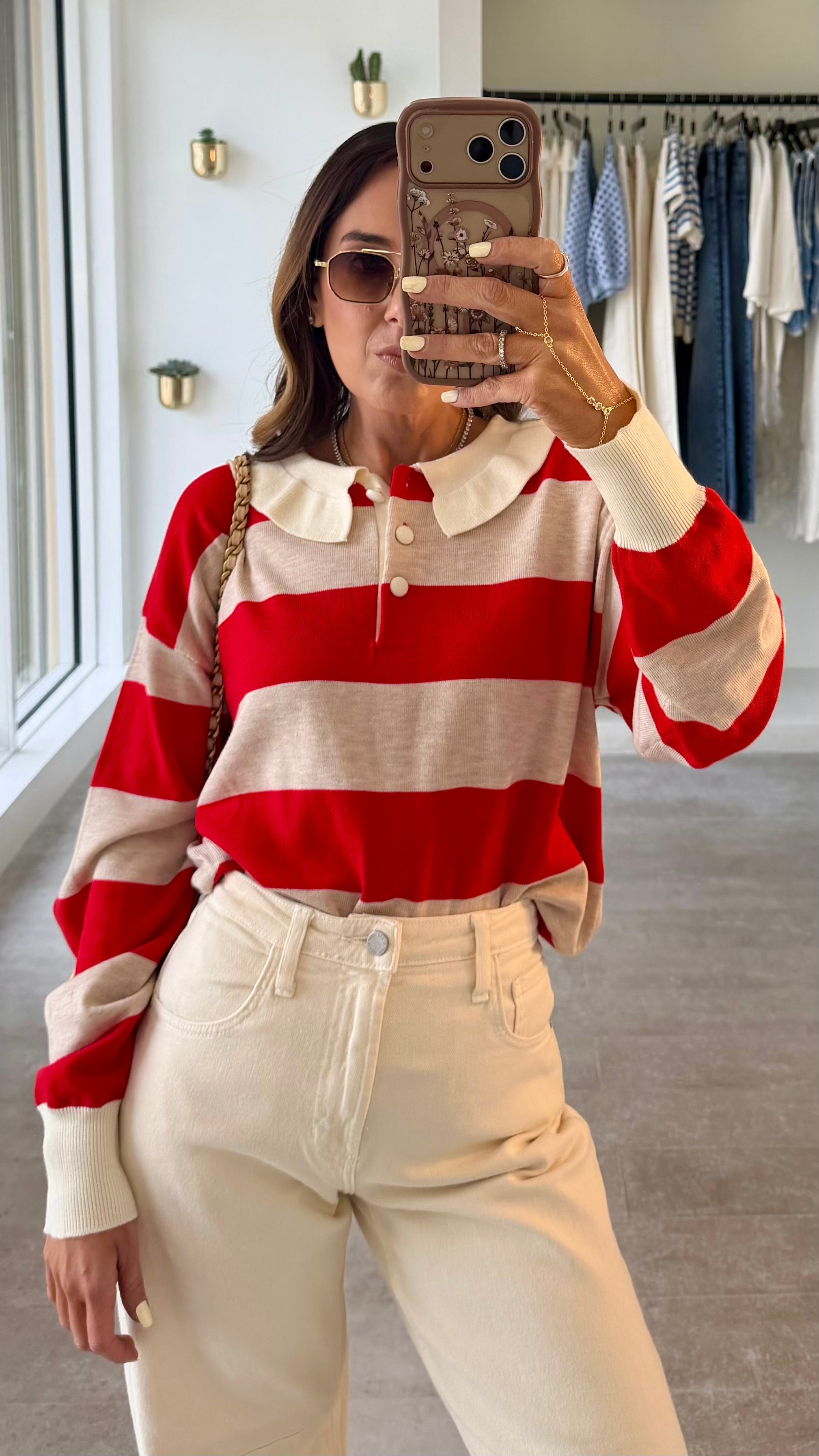 RED STRIPE COLLAR TOP