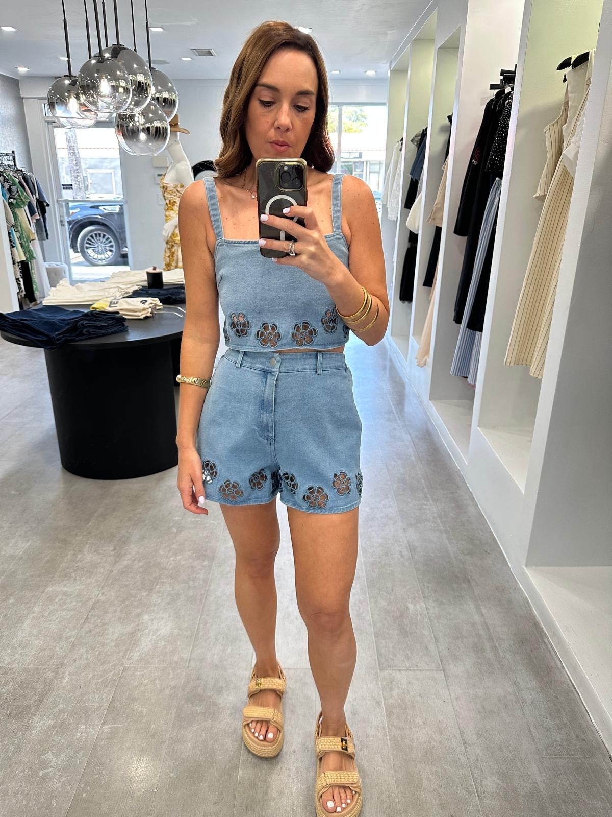 FLORAL EMBROIDERED DENIM SET