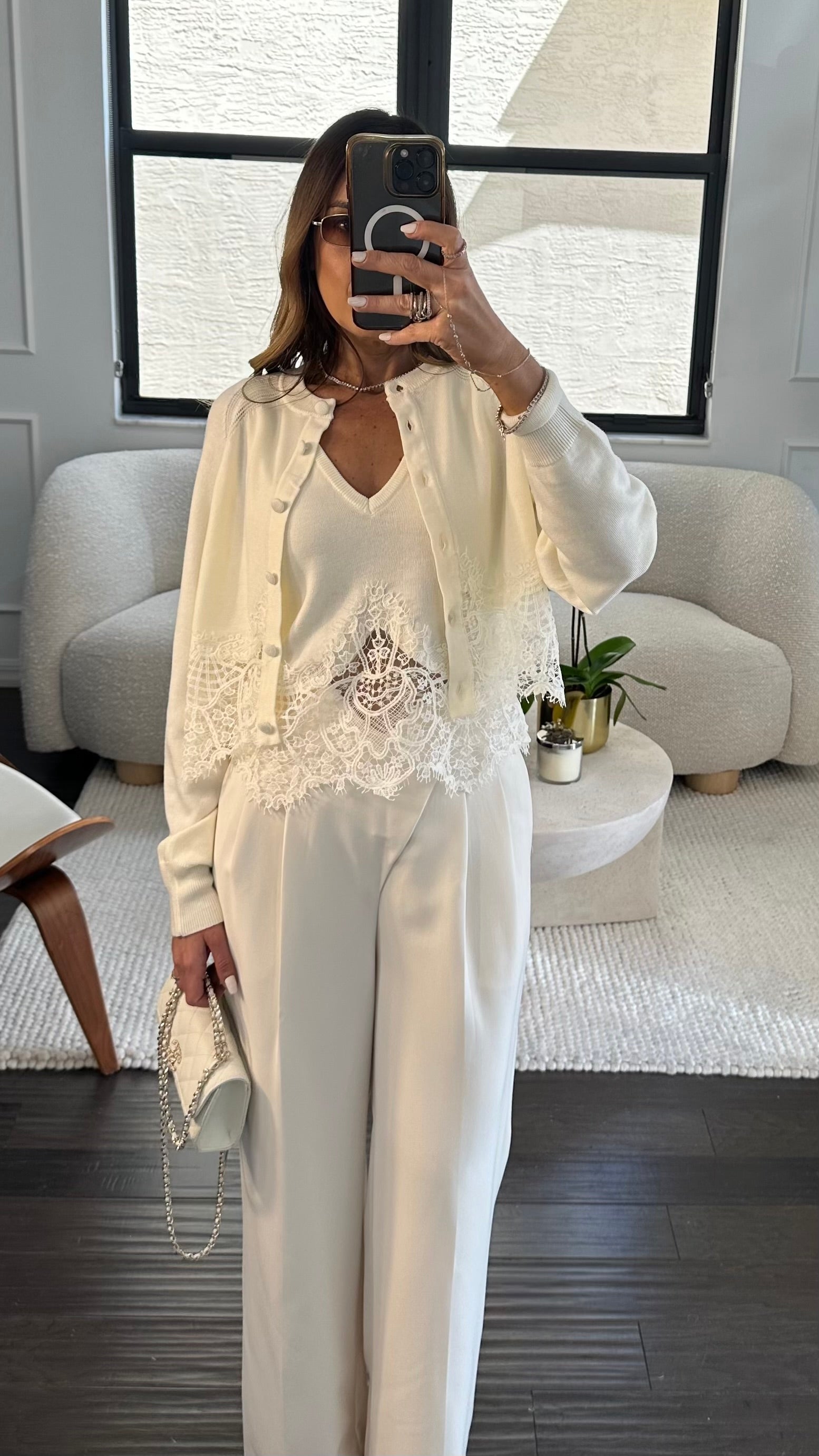 EGGSHELL LACE CARDI SET