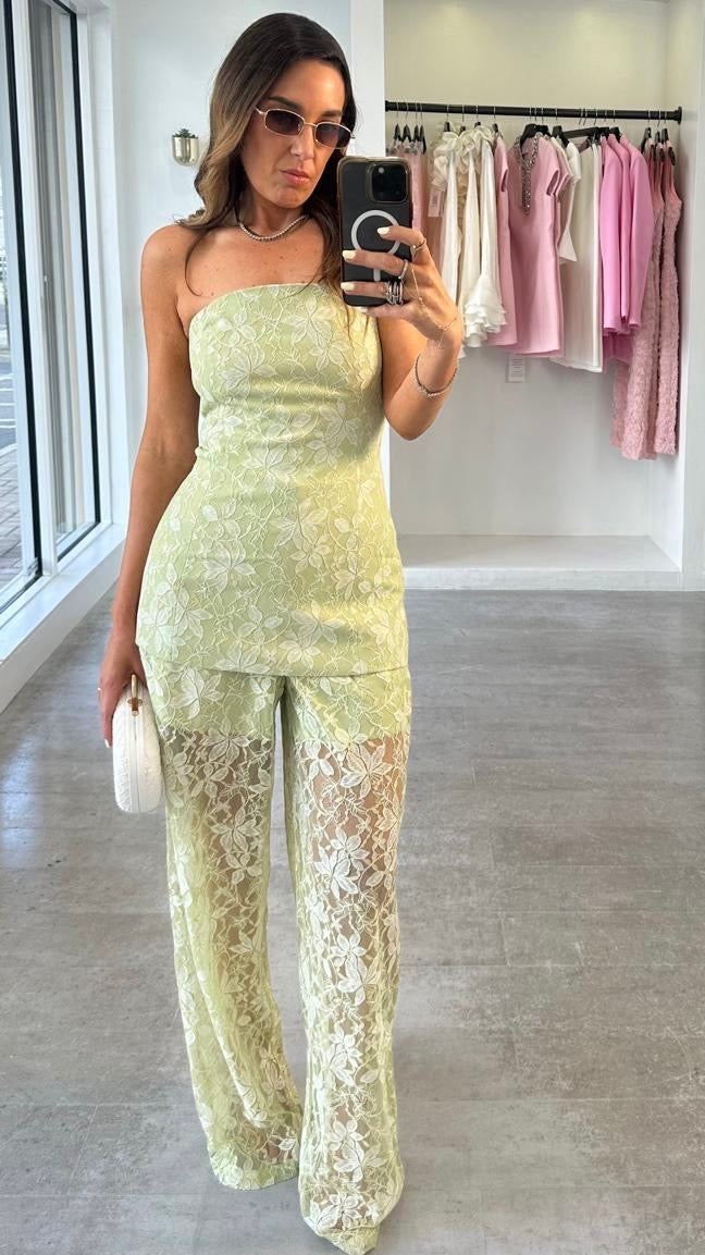 LIME LACE SHEER SET