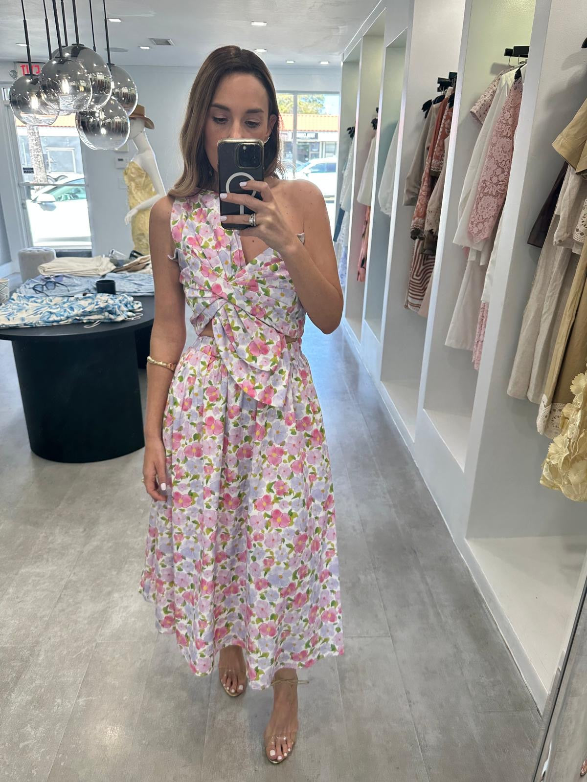 FLORAL TIED MIDI