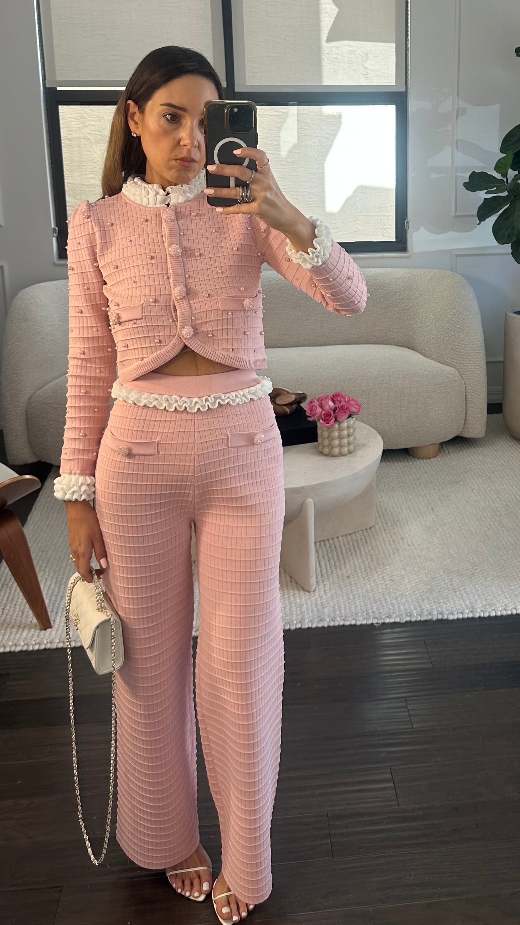 PINK KNIT PEARL SET