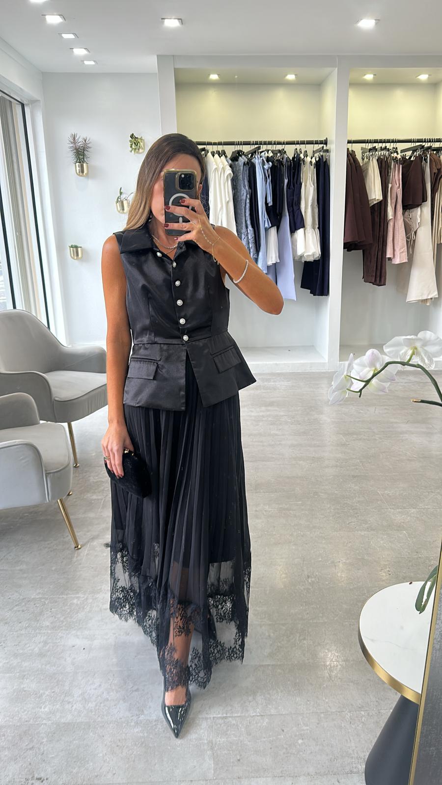 PLEAT LACE VEST SET