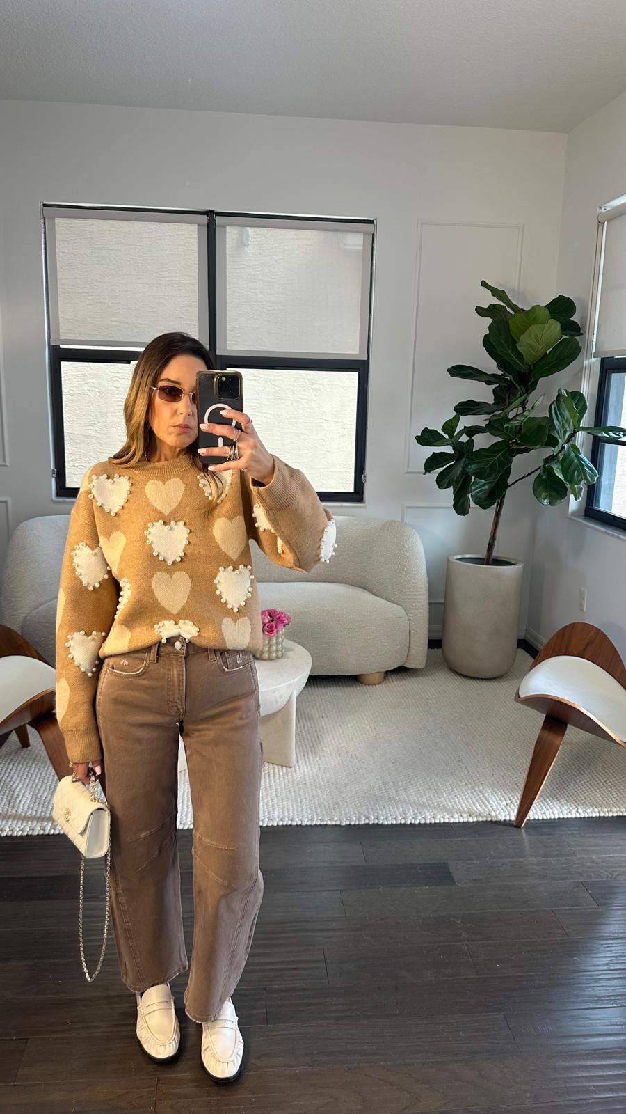 HEART PEARL KNIT SWEATER