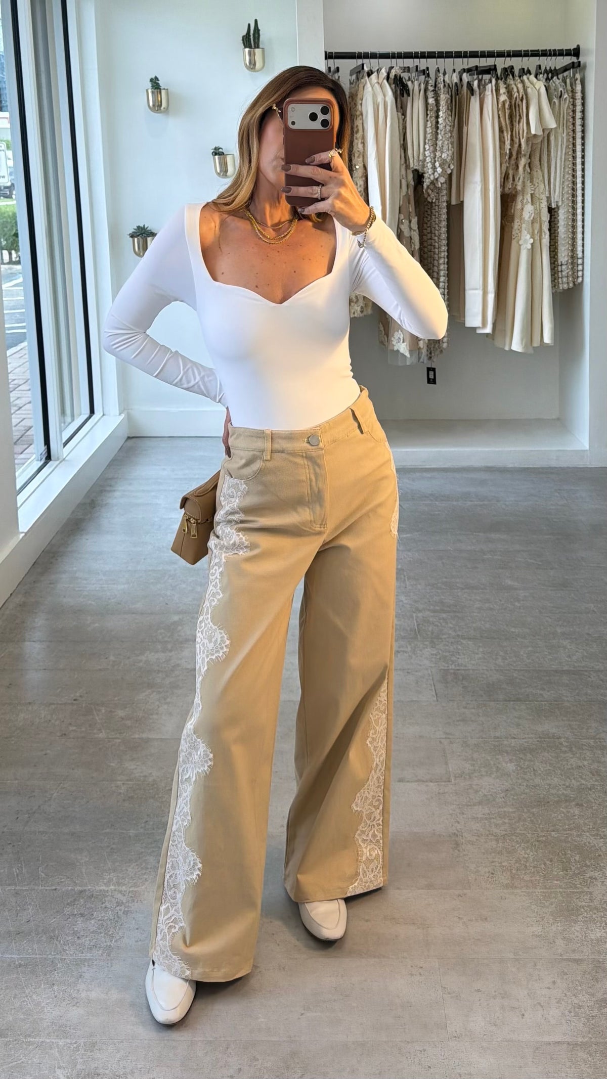 BEIGE LACE TROUSERS