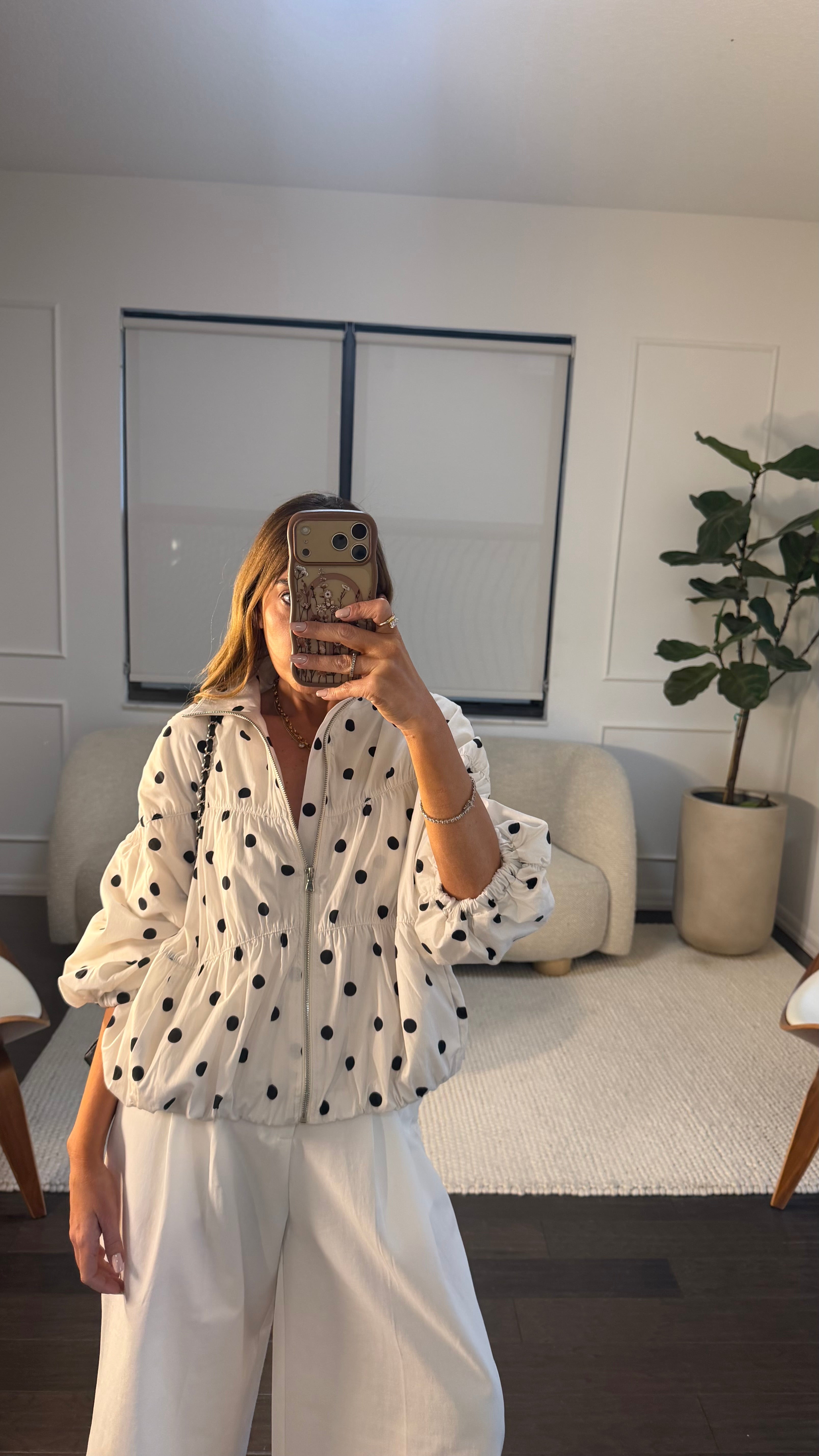 WHITE POLKA BUBBLE JACKET