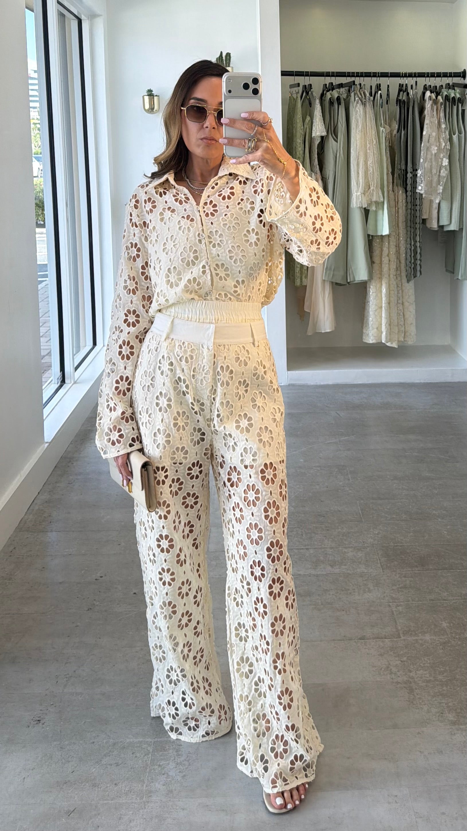 IVORY FLORAL CUT PANT SET