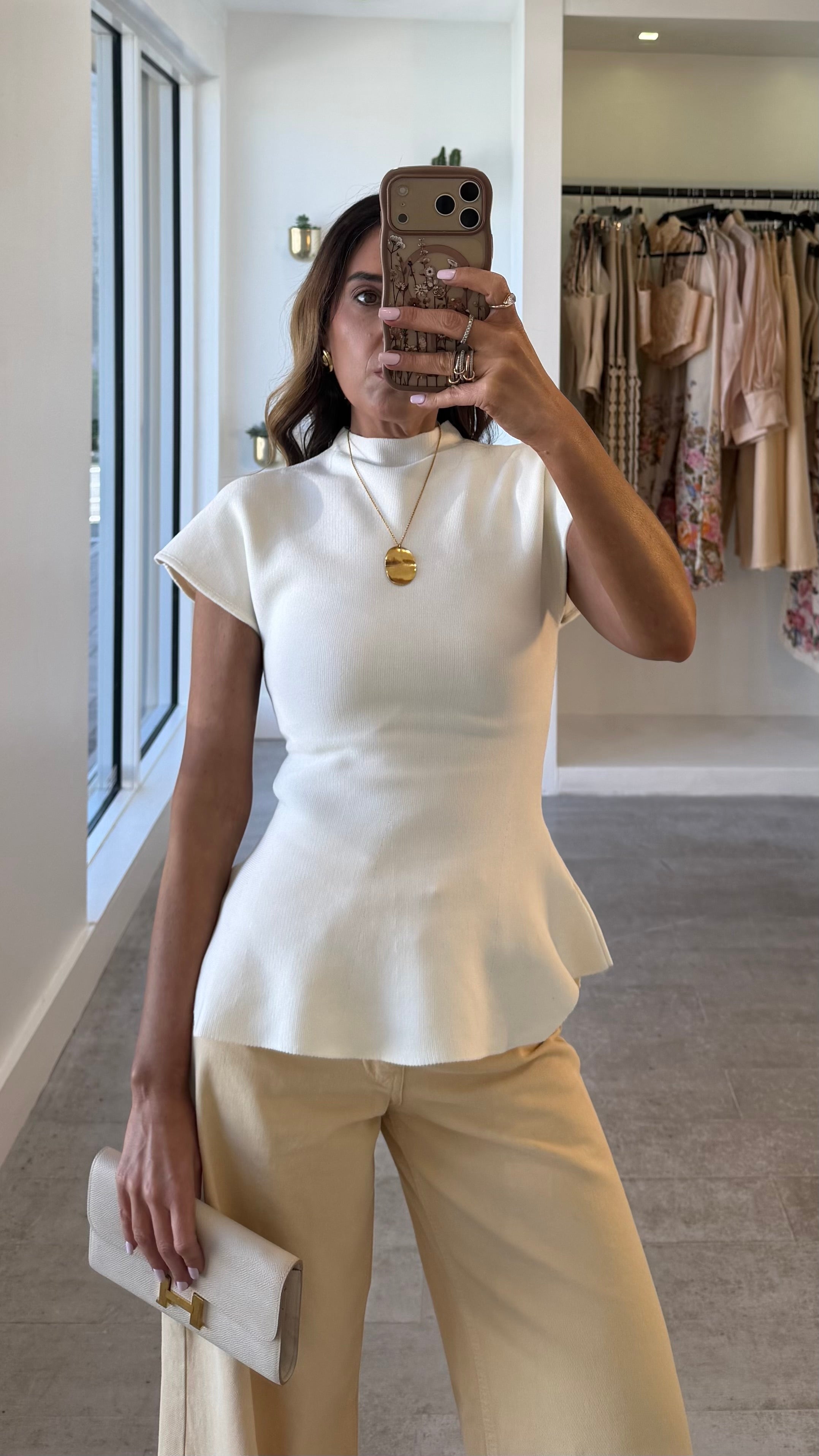 WHITE MOCK KNIT TOP