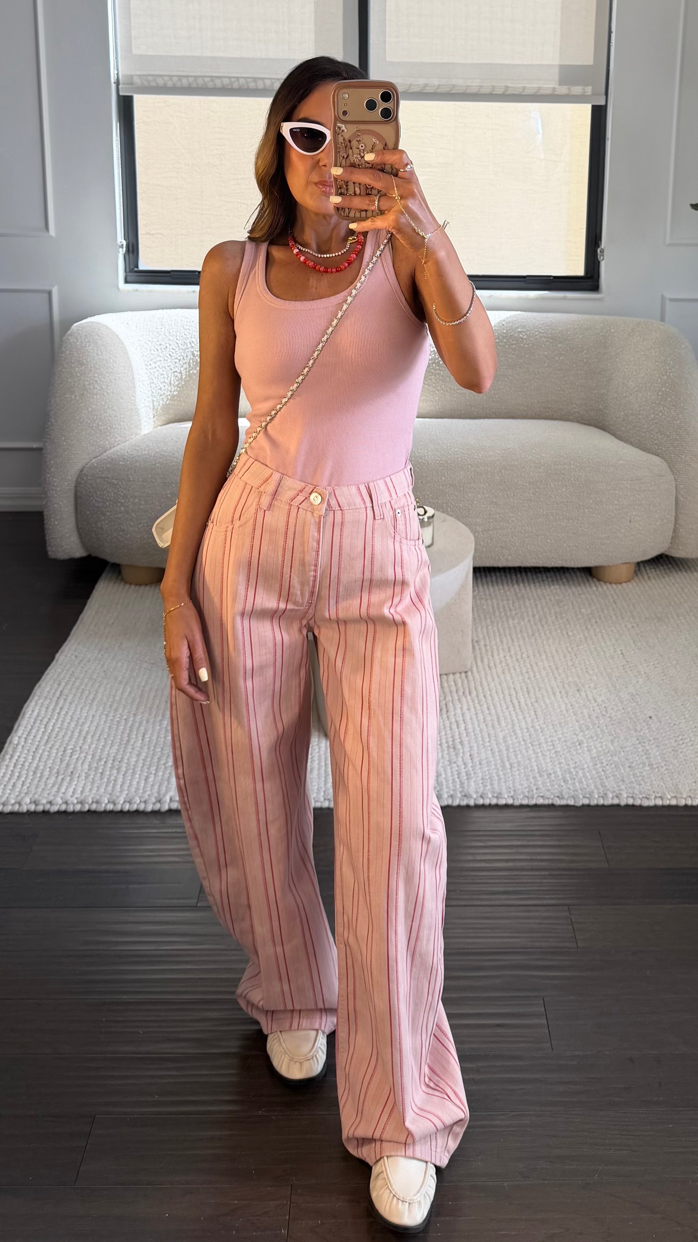 PINK-STRIPE BARREL DENIM