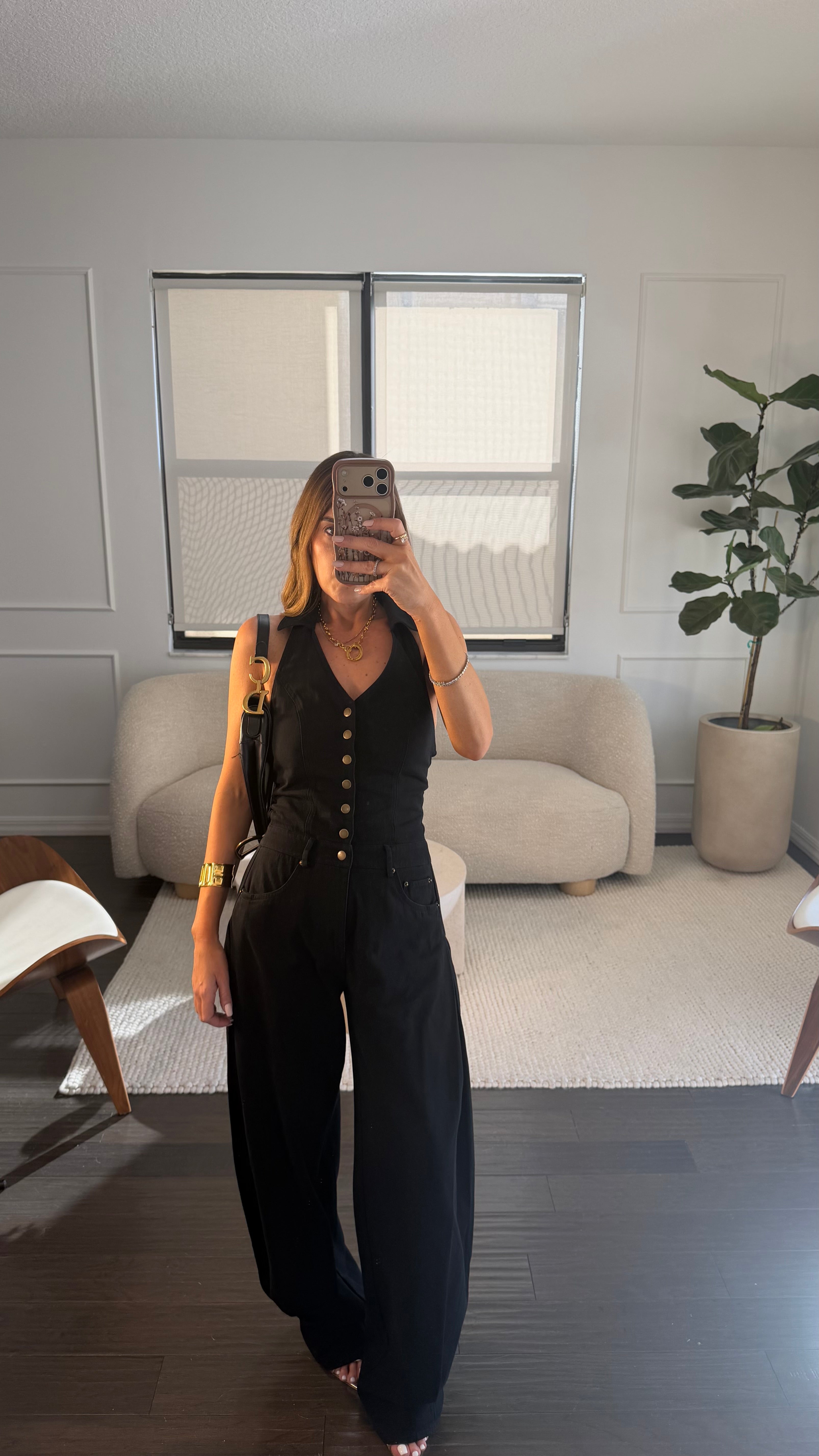 BLACK COLLAR BUTTON JUMPSUIT