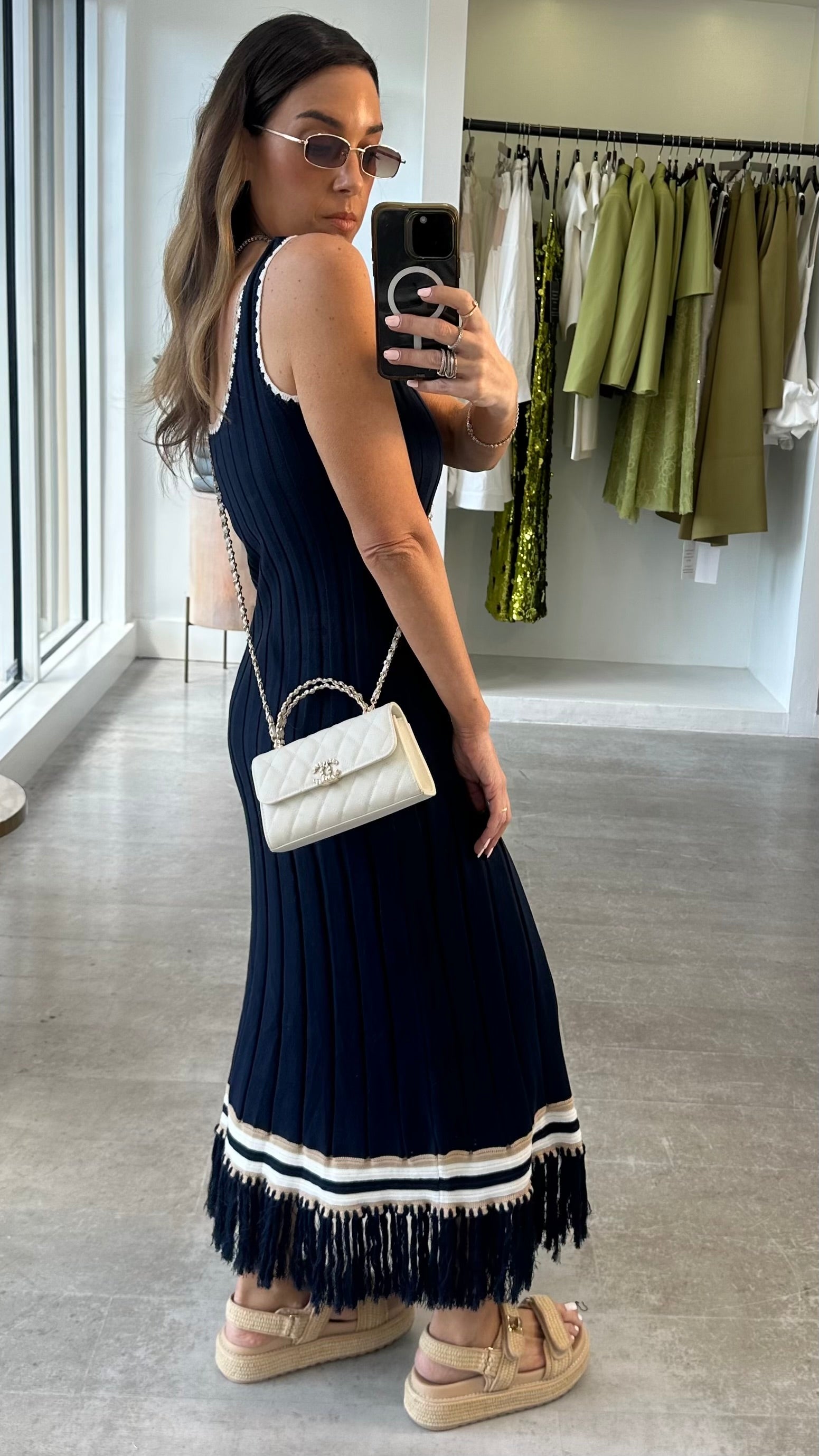 BLUE KNIT FRINGE DRESS