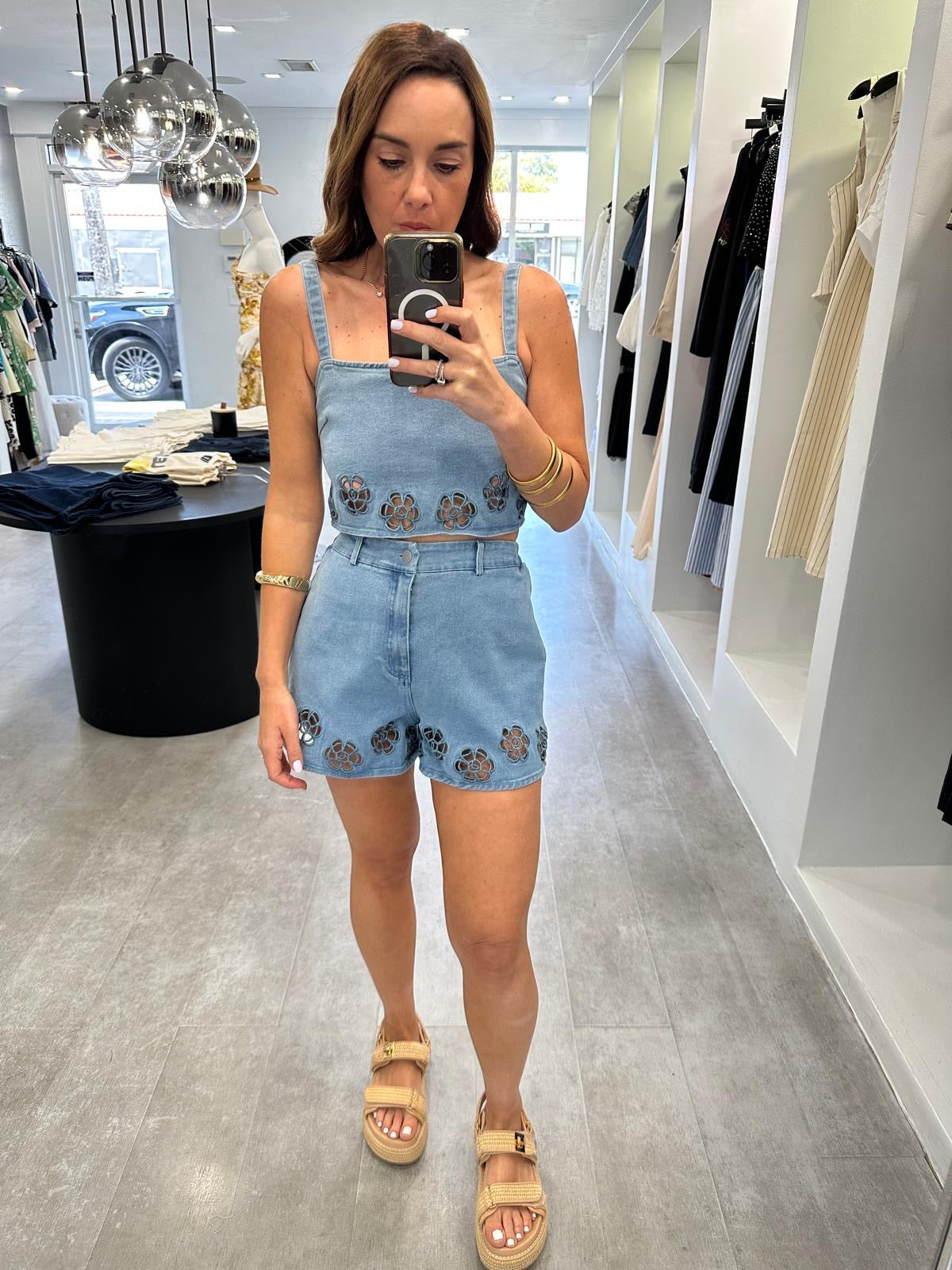 FLORAL EMBROIDERED DENIM SET