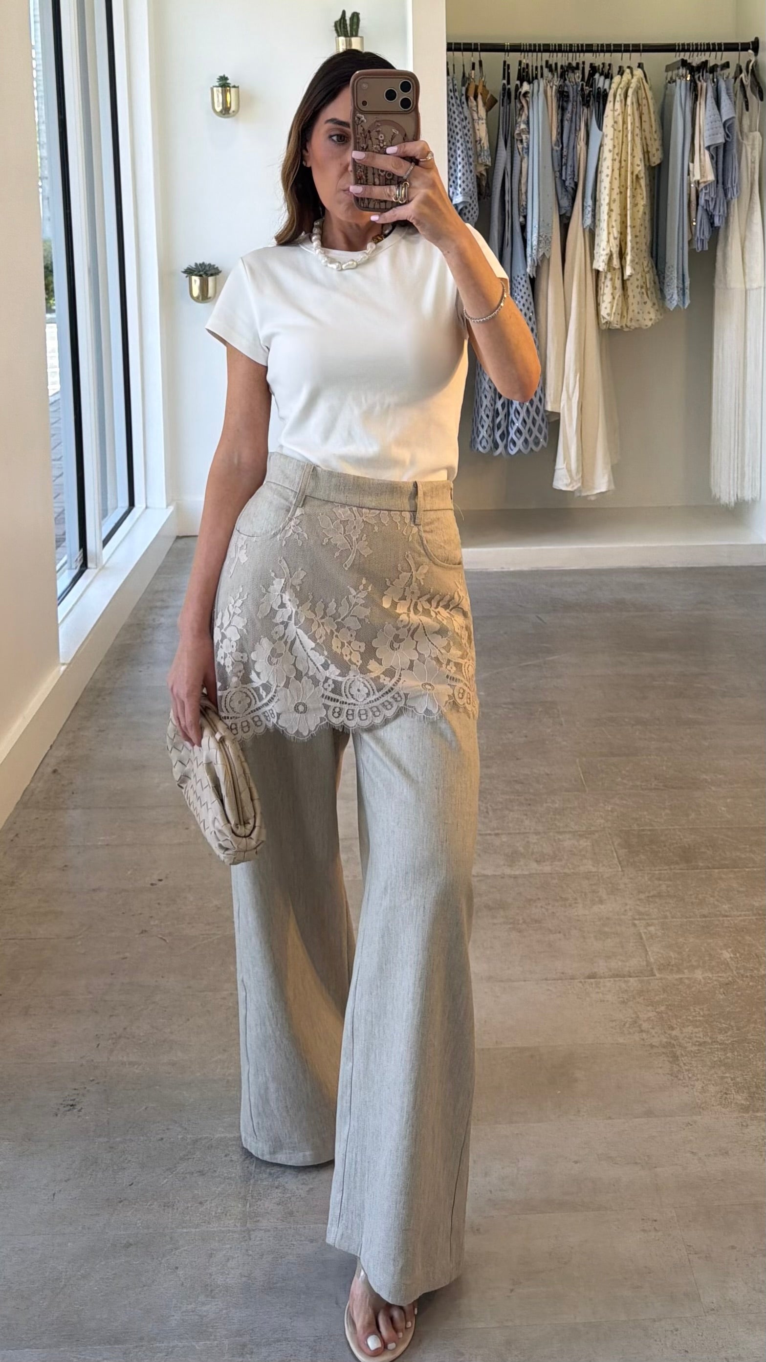 LACE PANEL LINEN PANTS