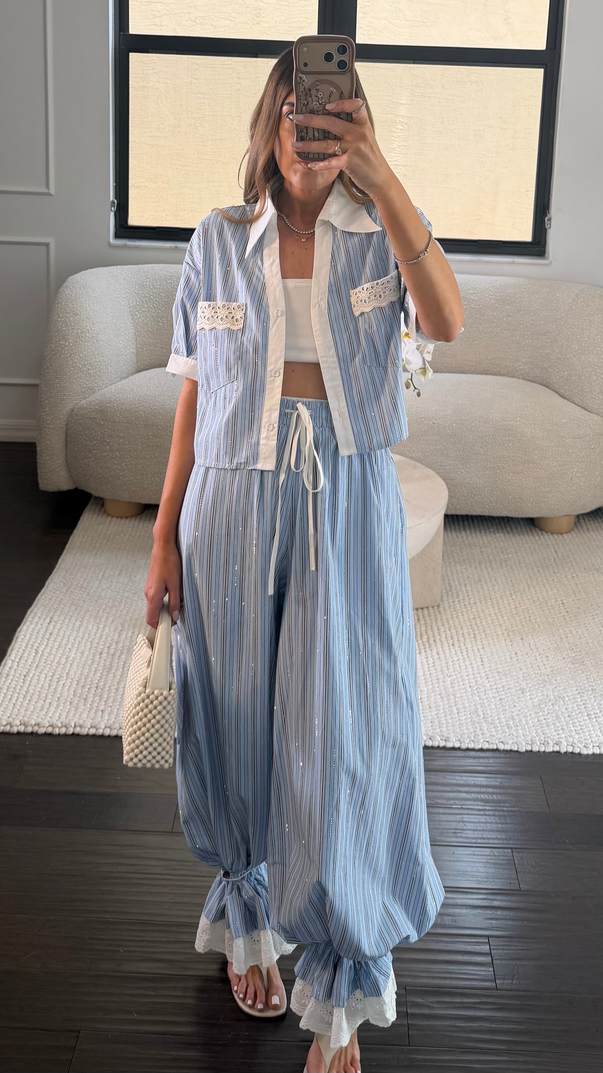 BLUE CROCHET STRIPE SET