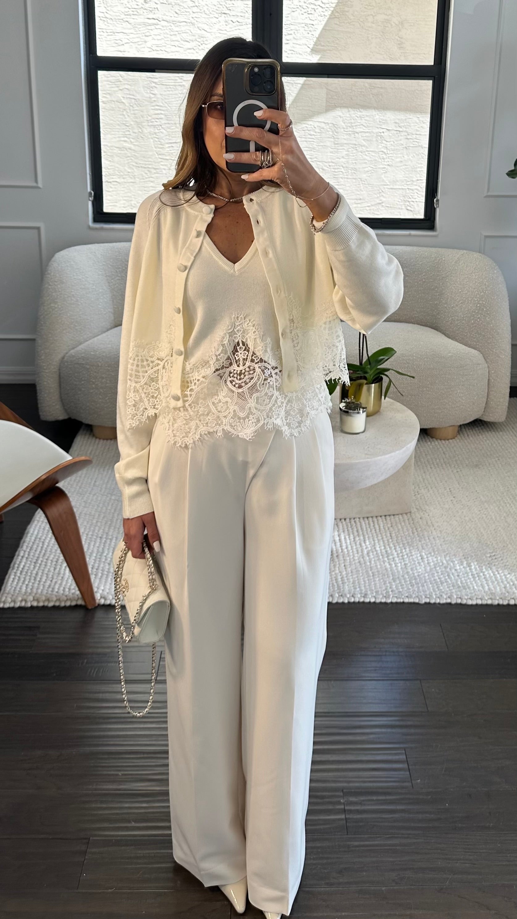 EGGSHELL LACE CARDI SET