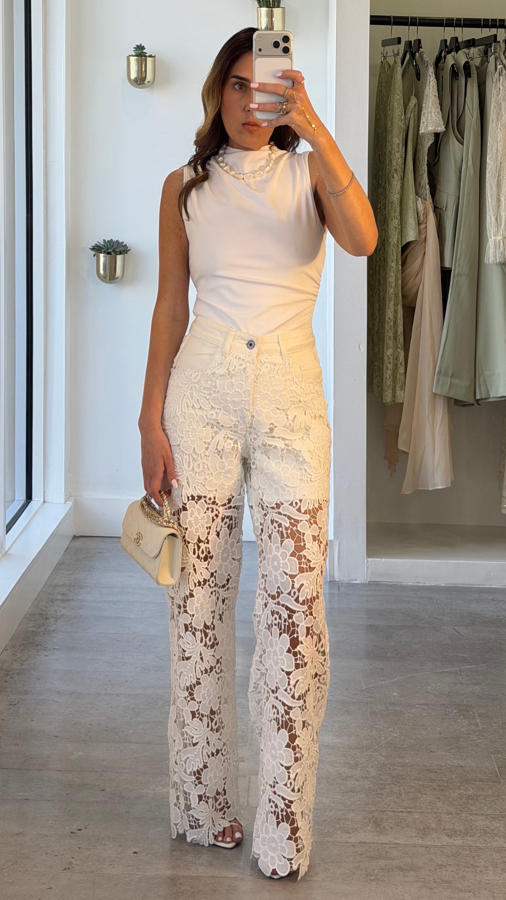 WHITE FLORA LACE DENIM