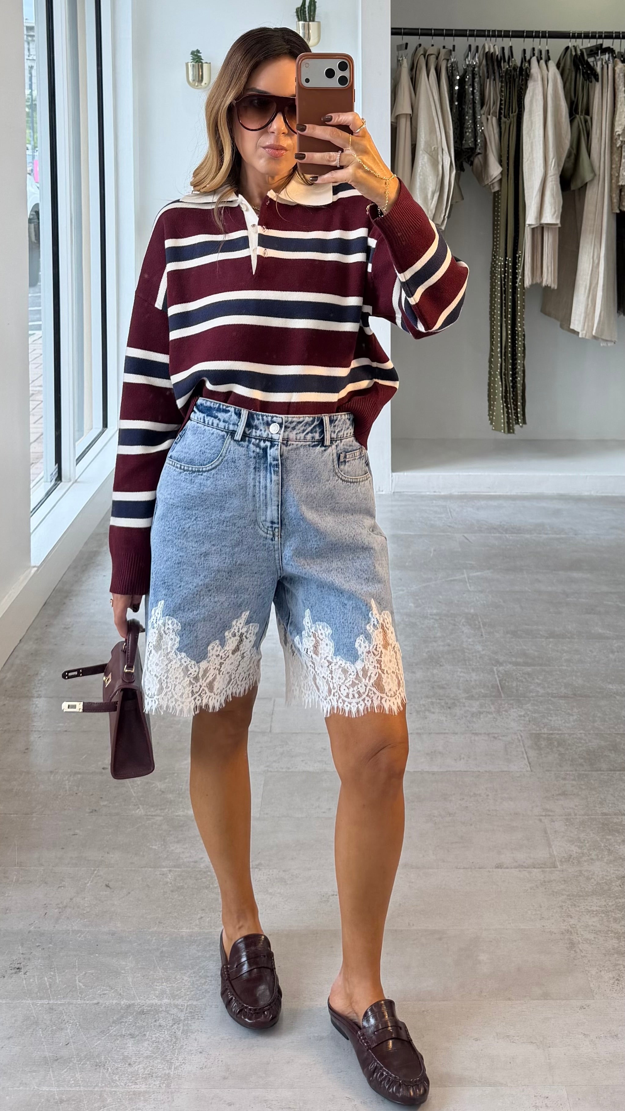 LACE DENIM BERMUDAS