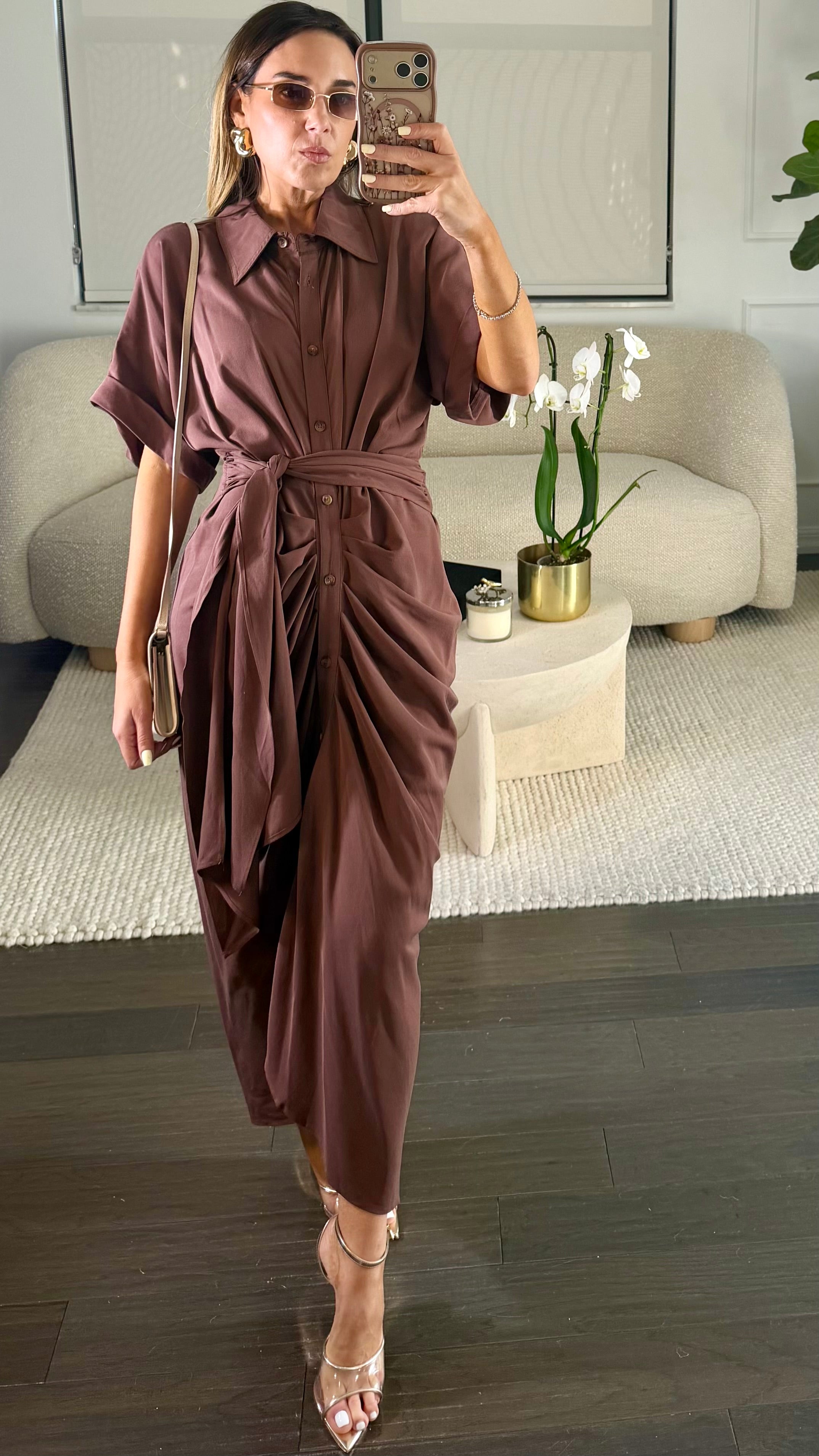 MOCHA DRAPE DRESS