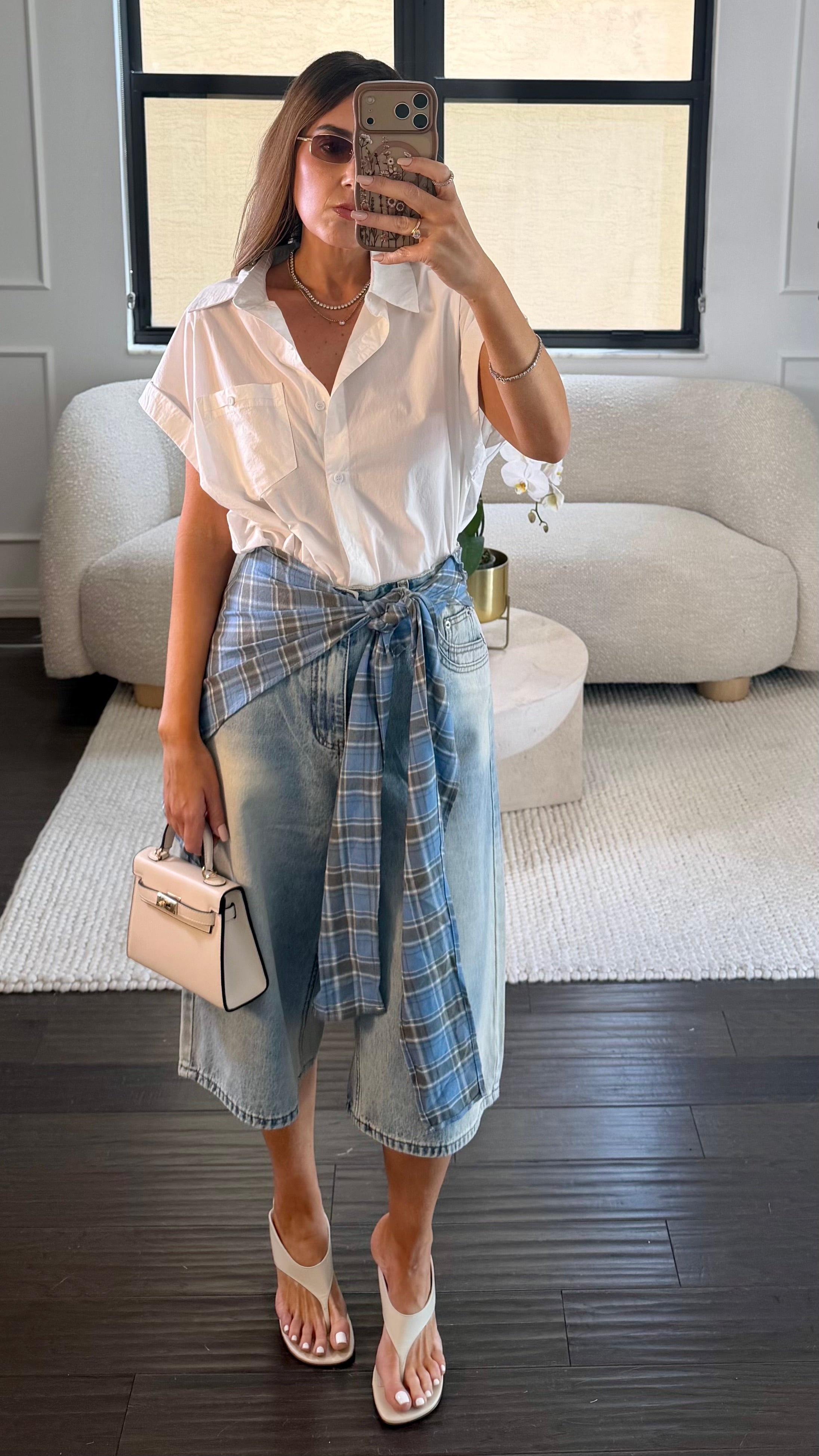 PLAID DENIM BERMUDAS