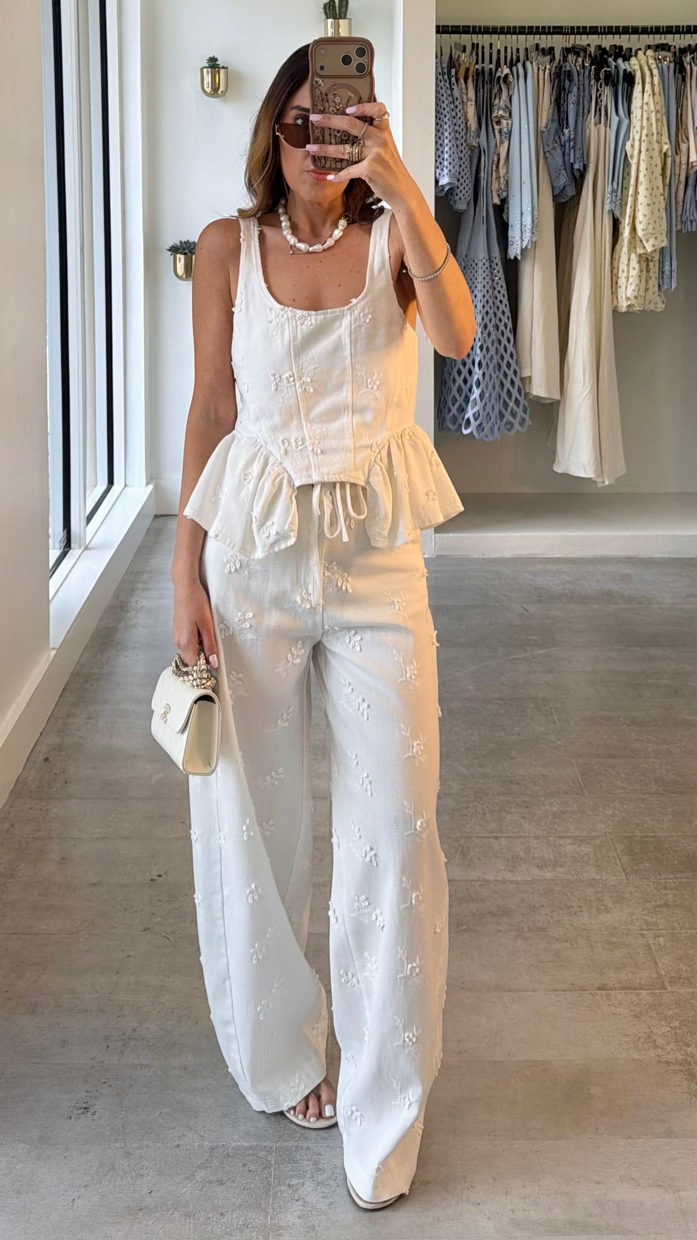 WHITE FLORAL CORSET SET