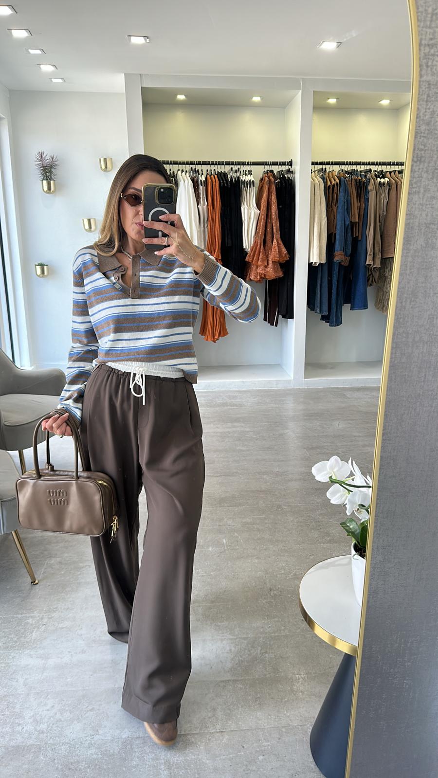 BROWN STRIPED POLO