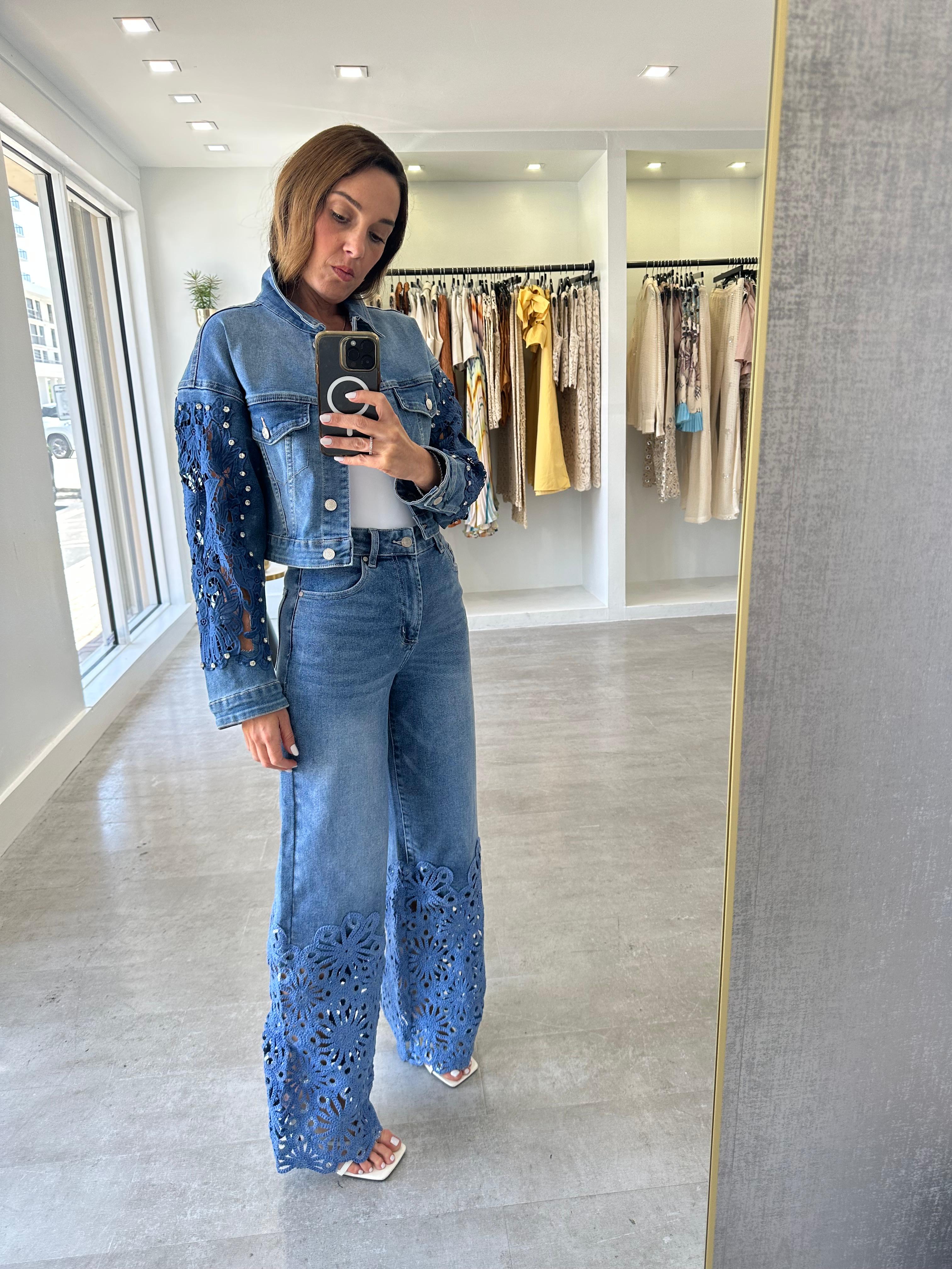 DENIM CROCHET JACKET SET