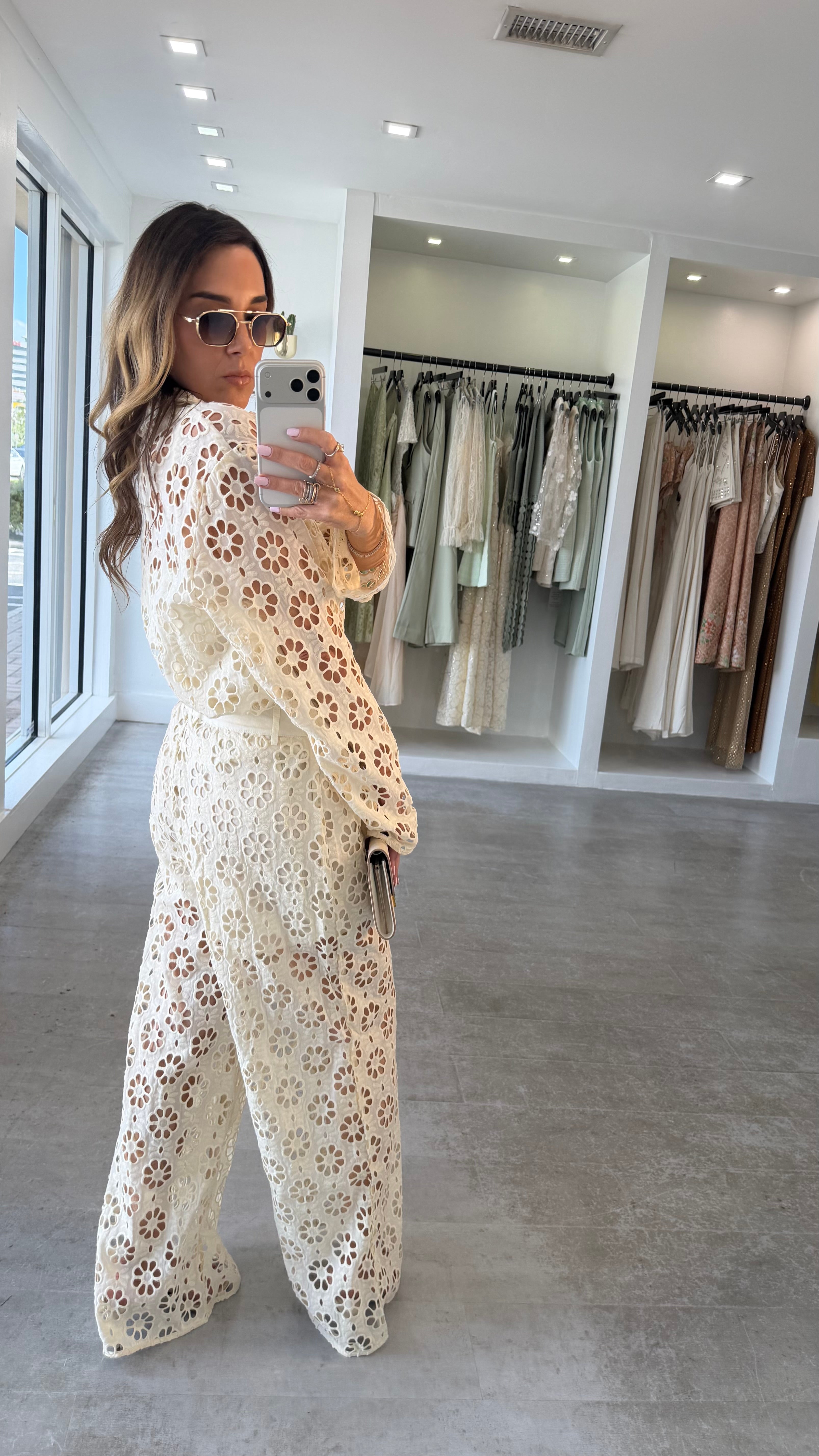 IVORY FLORAL CUT PANT SET