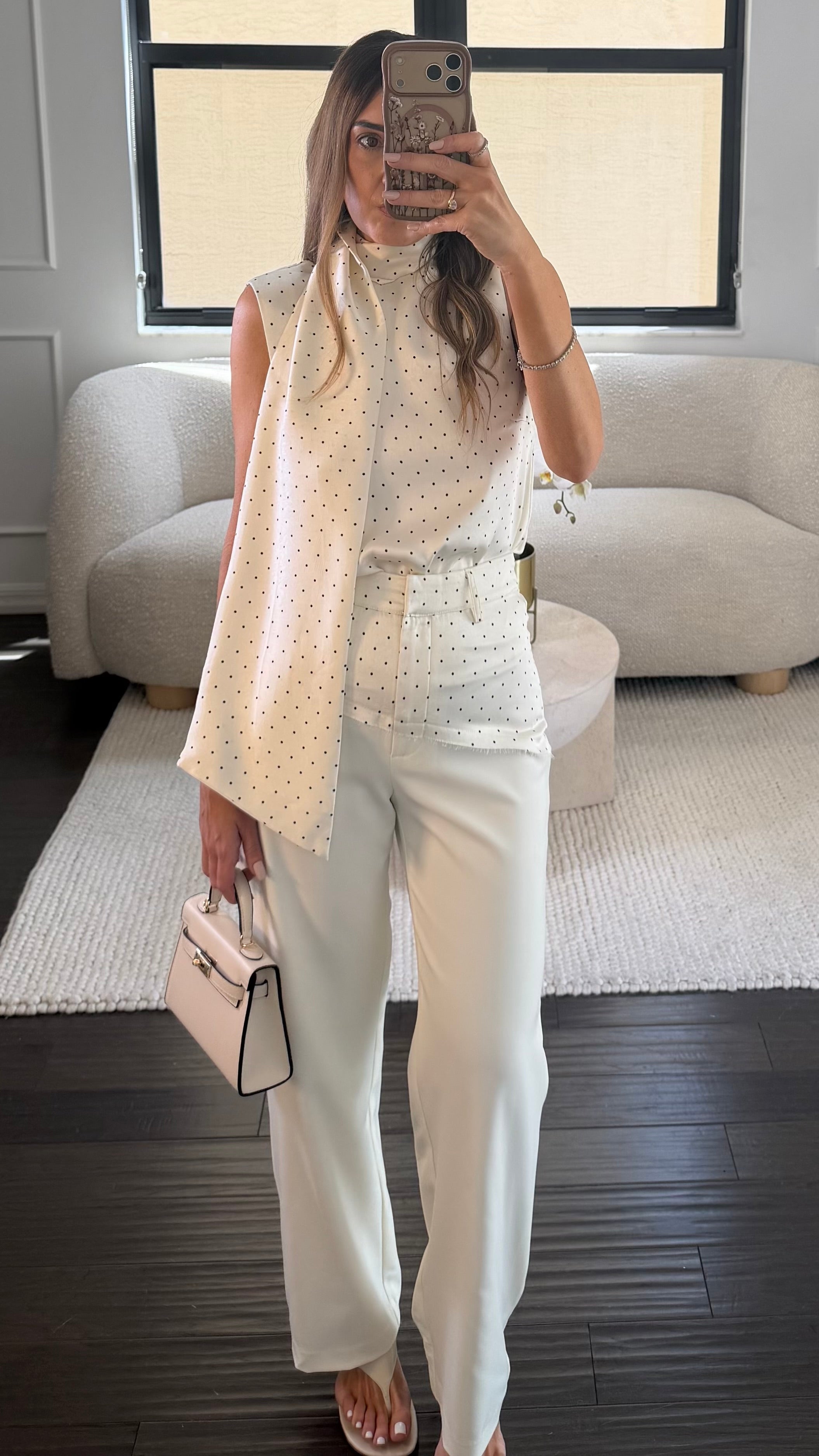 IVORY POLKA SCARF SET