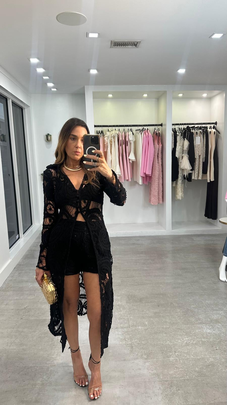 BLACK LACE SHORT SET