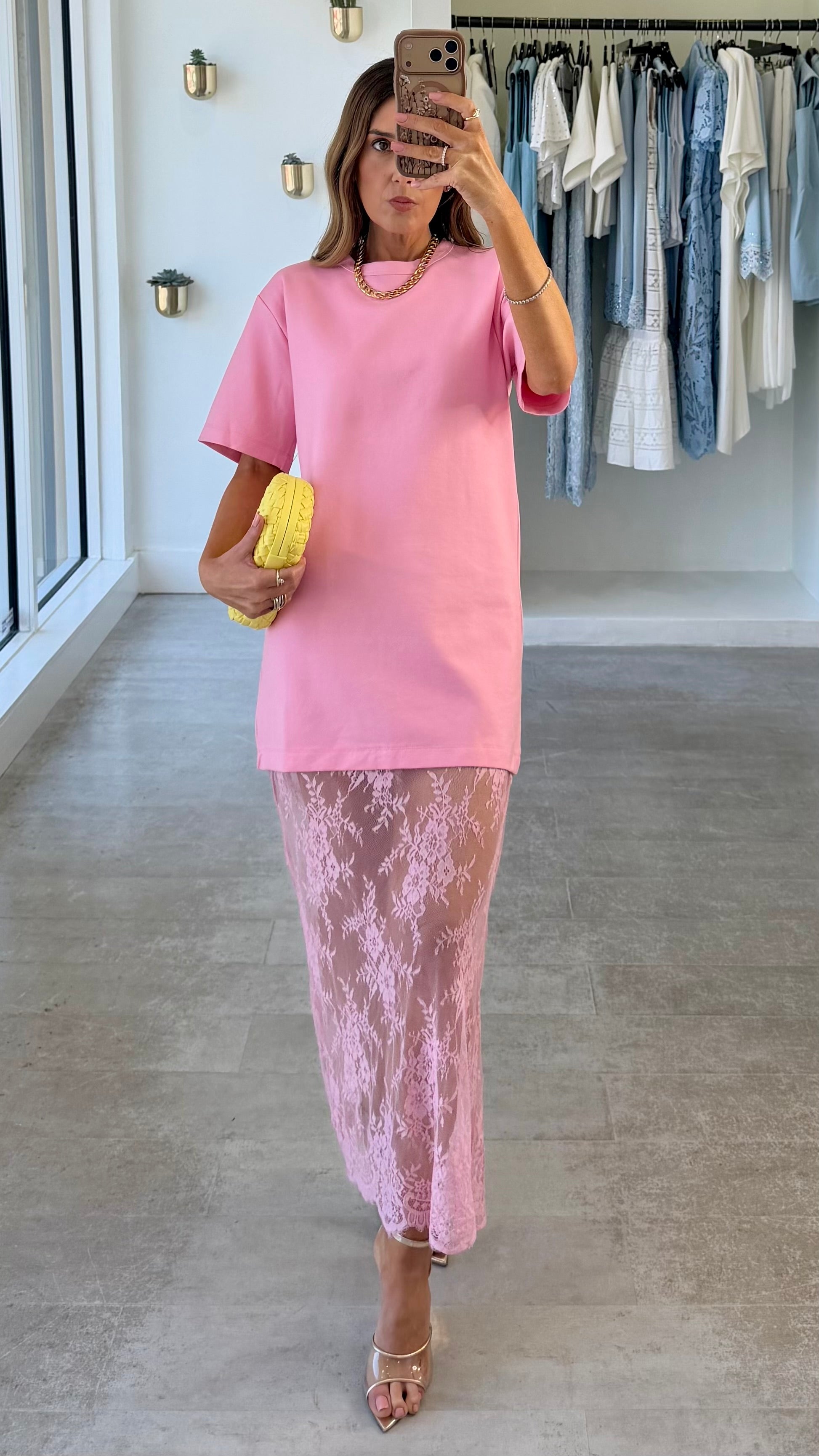 PINK LACE TSHIRT DRESS