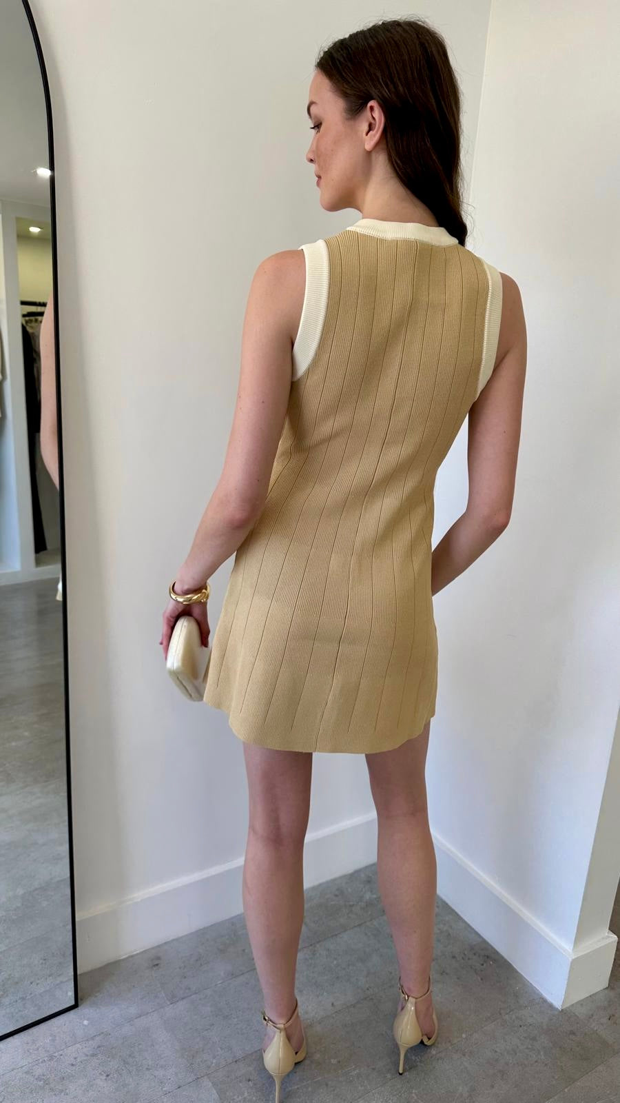 BEIGE CONTRAST KNIT DRESS